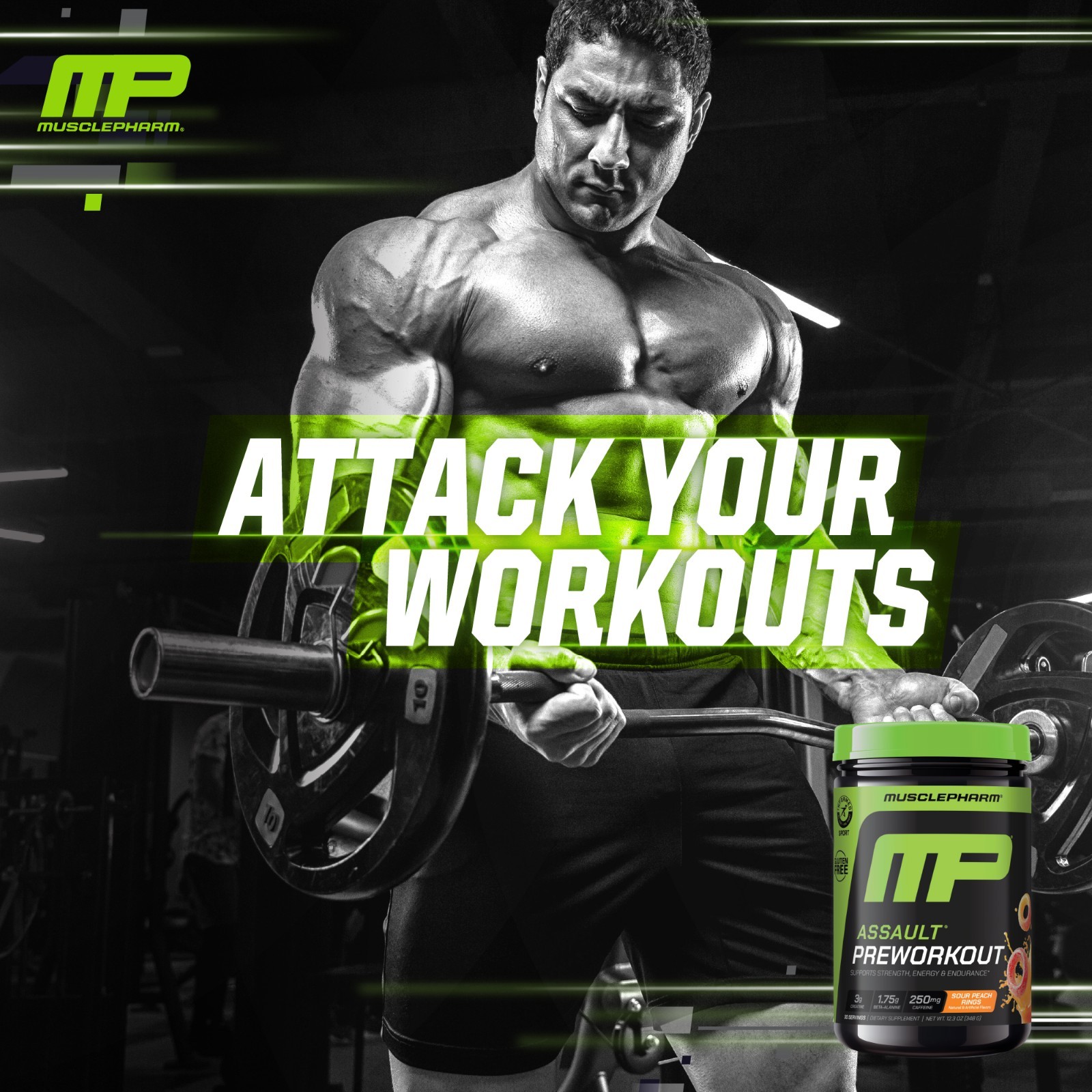 MusclePharm Assault Energy & Strength Pre Workout – 30 Servings, Sour Peach Ring
