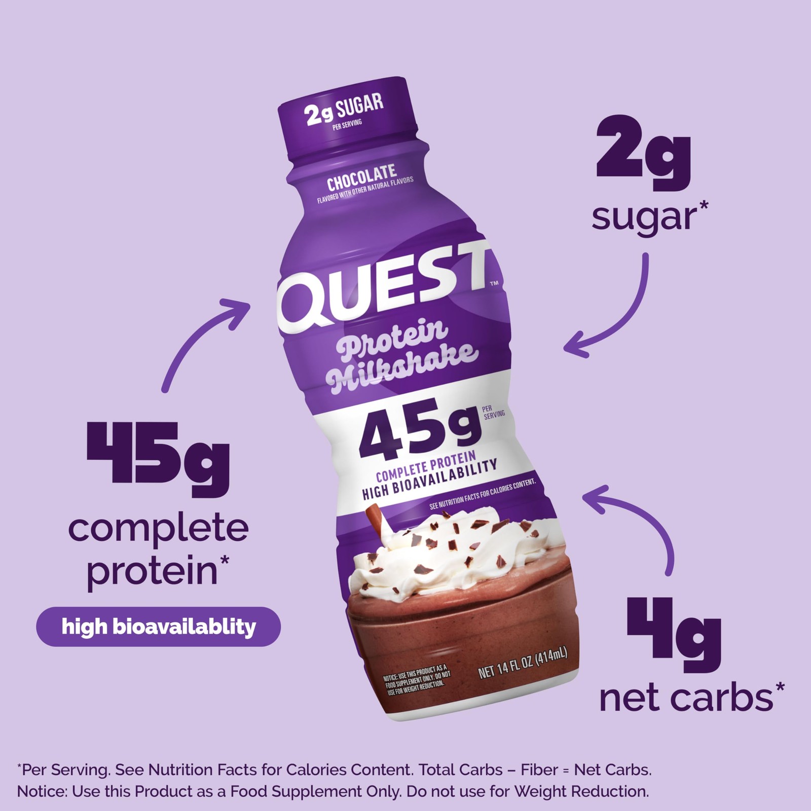 Quest Nutrition Chocolate Protein Shake, 45g Protein, 14 Fl Oz (Pack of 12)