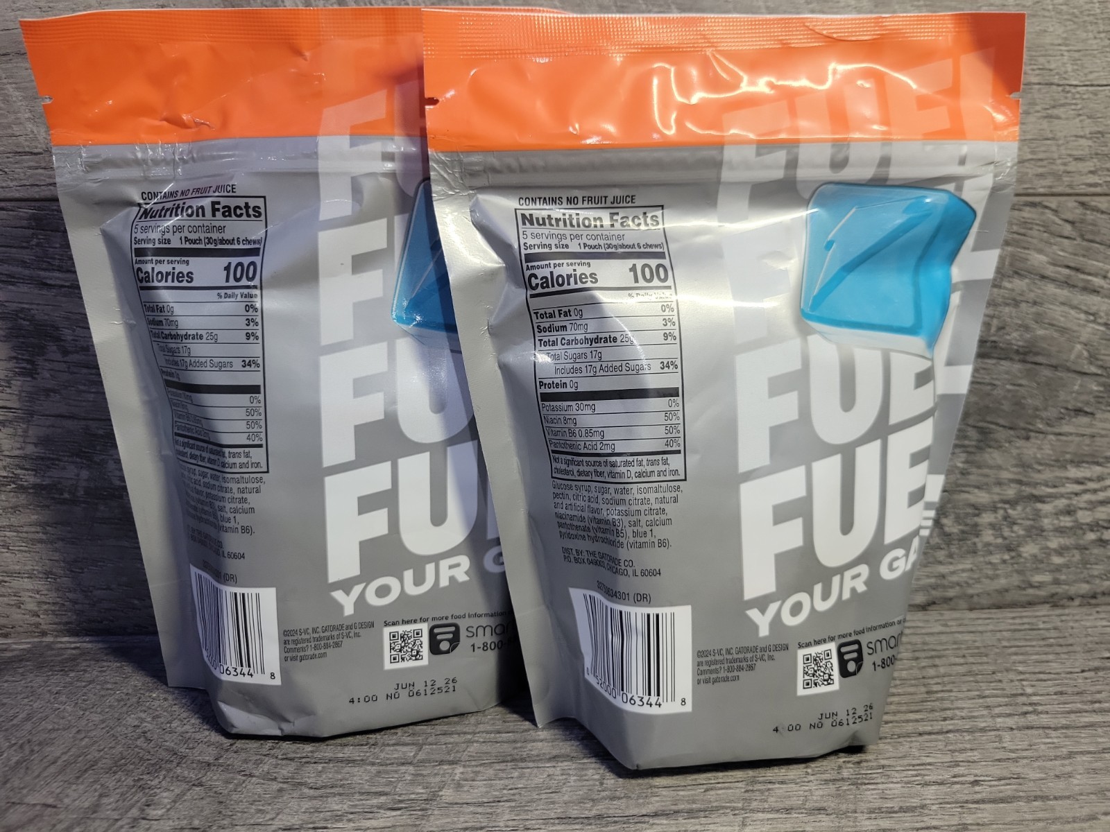 2x Gatorade Energy Chews Cool Blue Flavor 5 Pouches 6 Chew Bags