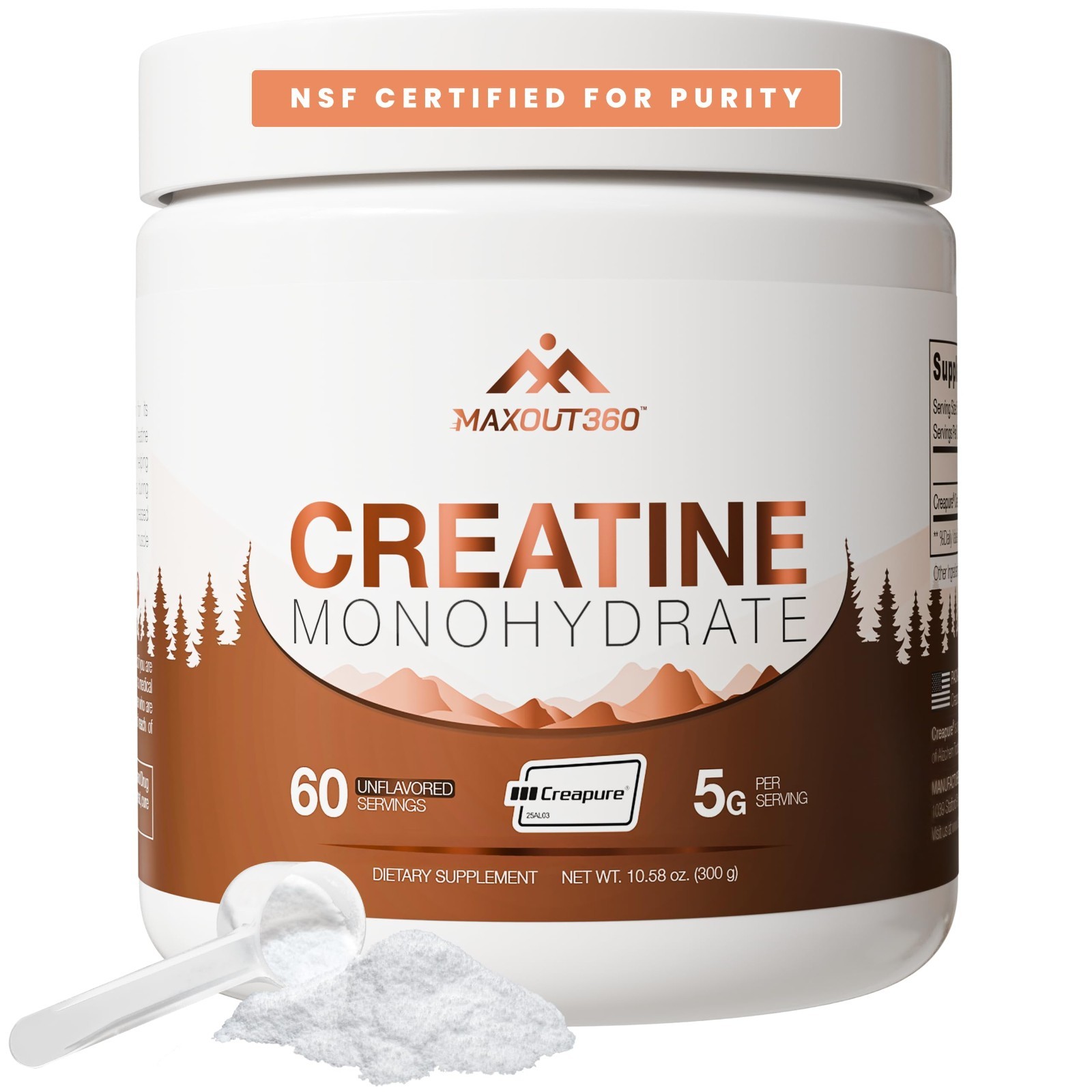 Pure Creatine Monohydrate Powder, 60 Servings, Unflavored, NSF Certified for Mus