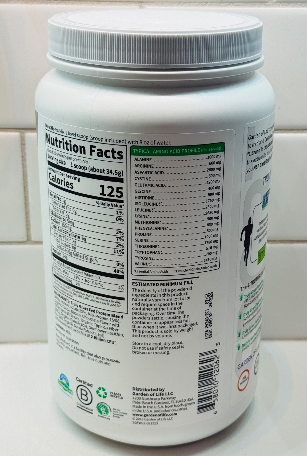 Garden of Life Sport Whey Protein Powder Chocolate 24.33 oz Exp 09/2026 New