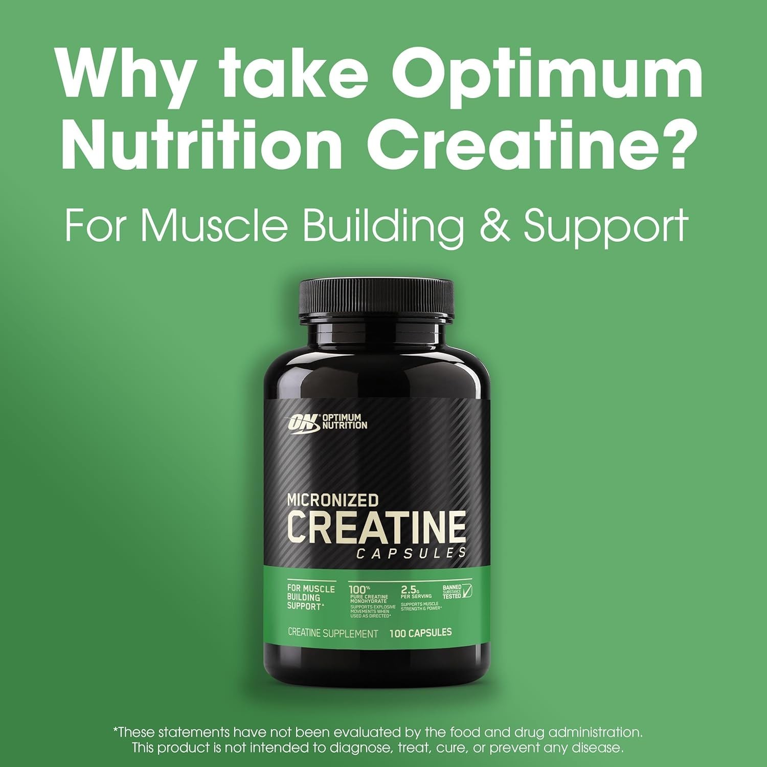 Pure Creatine Monohydrate Capsules by Optimum Nutrition – 100 Easy Swallow Pills