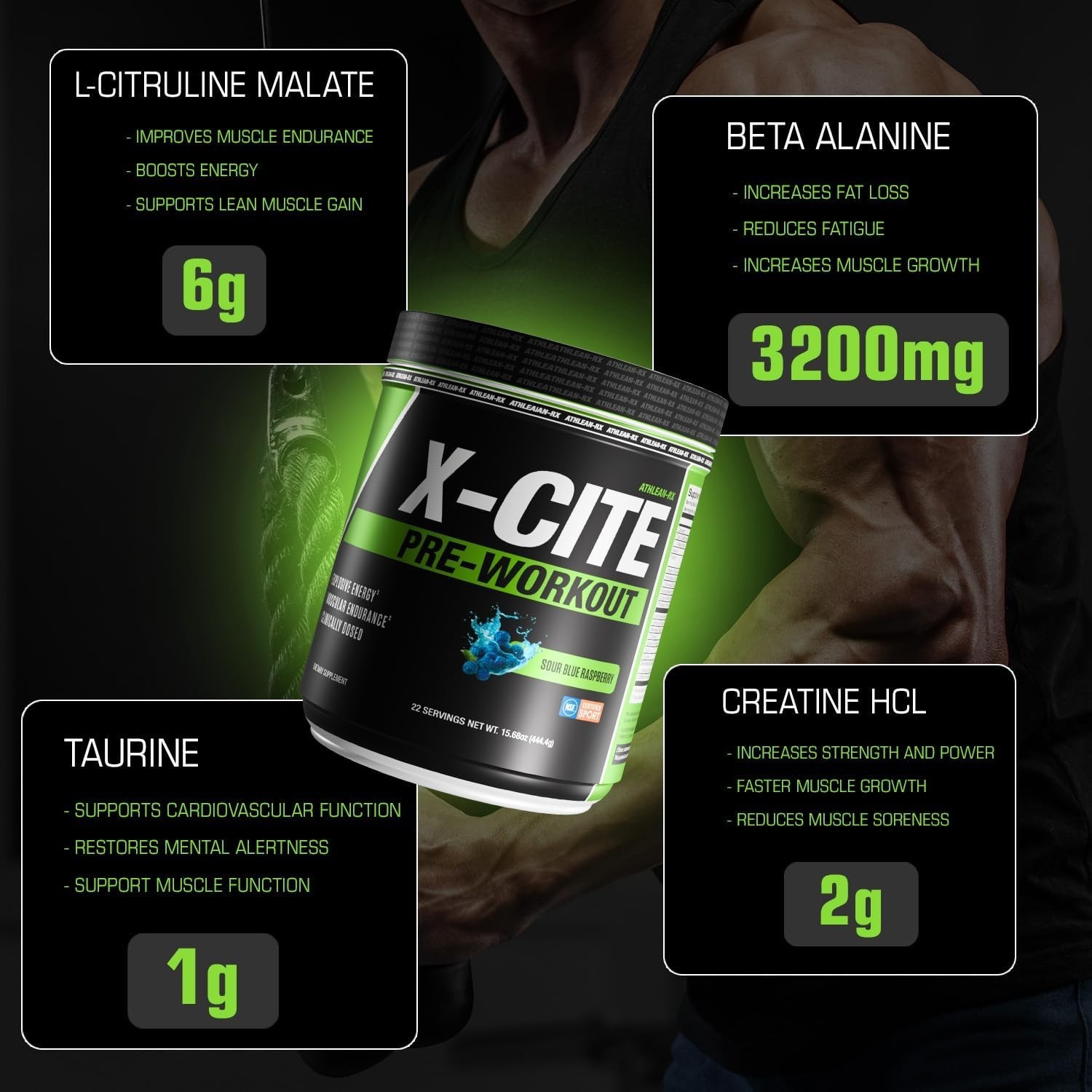 X-CITE Pre-Workout by ATHLEAN-X – Enhanced Formula with Beta-Alanine, Creatine &