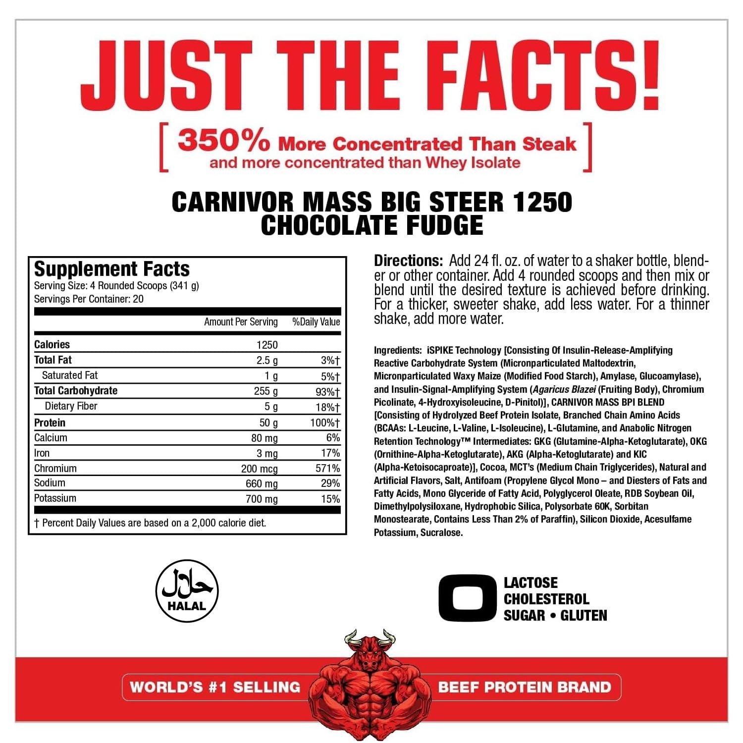 MuscleMeds Carnivor Mass Chocolate Big Steer 1250, 15 Lb (Packaging May Vary)
