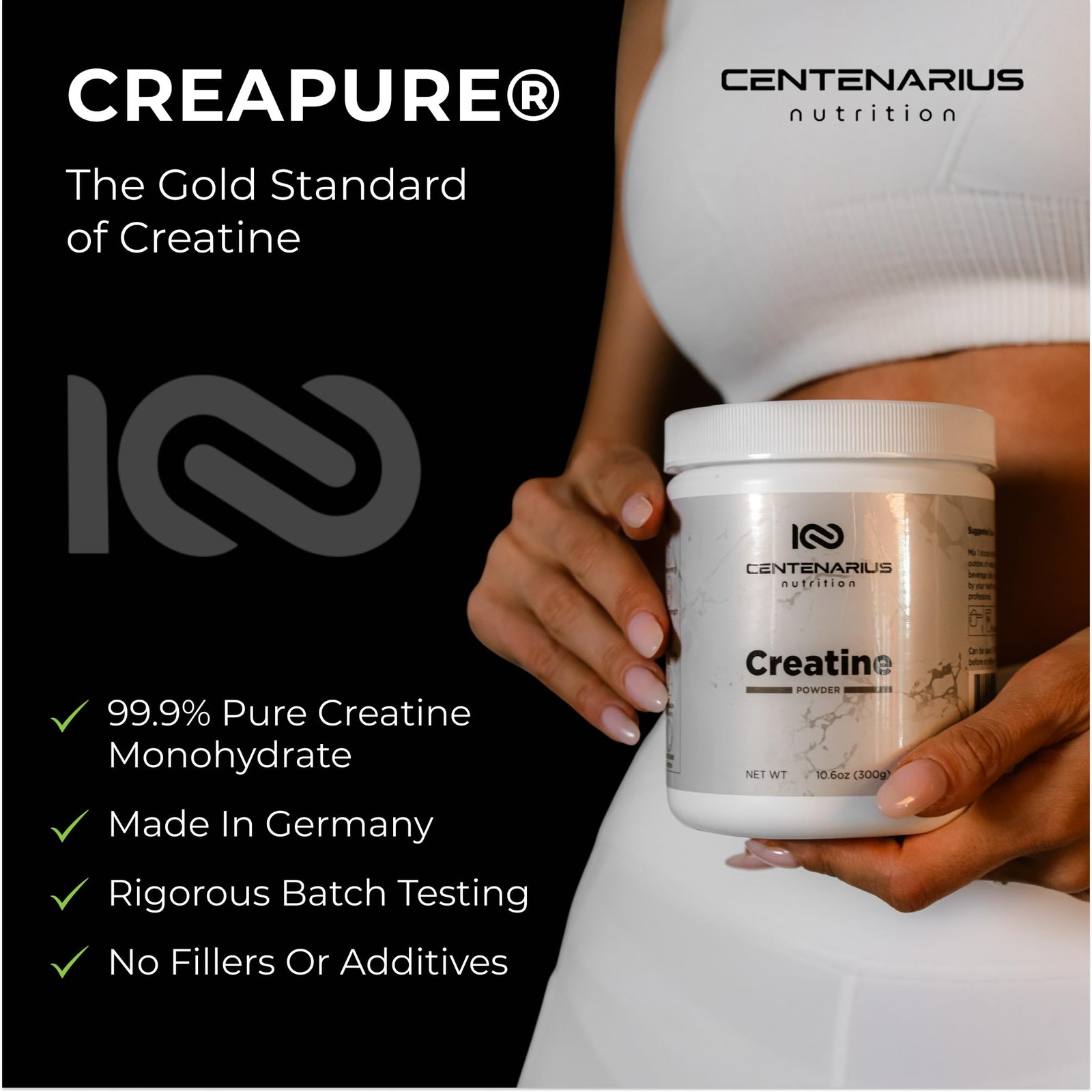 Monohydrate Powder Unflavored 300g, Micronized Creatine Supplement for Men women