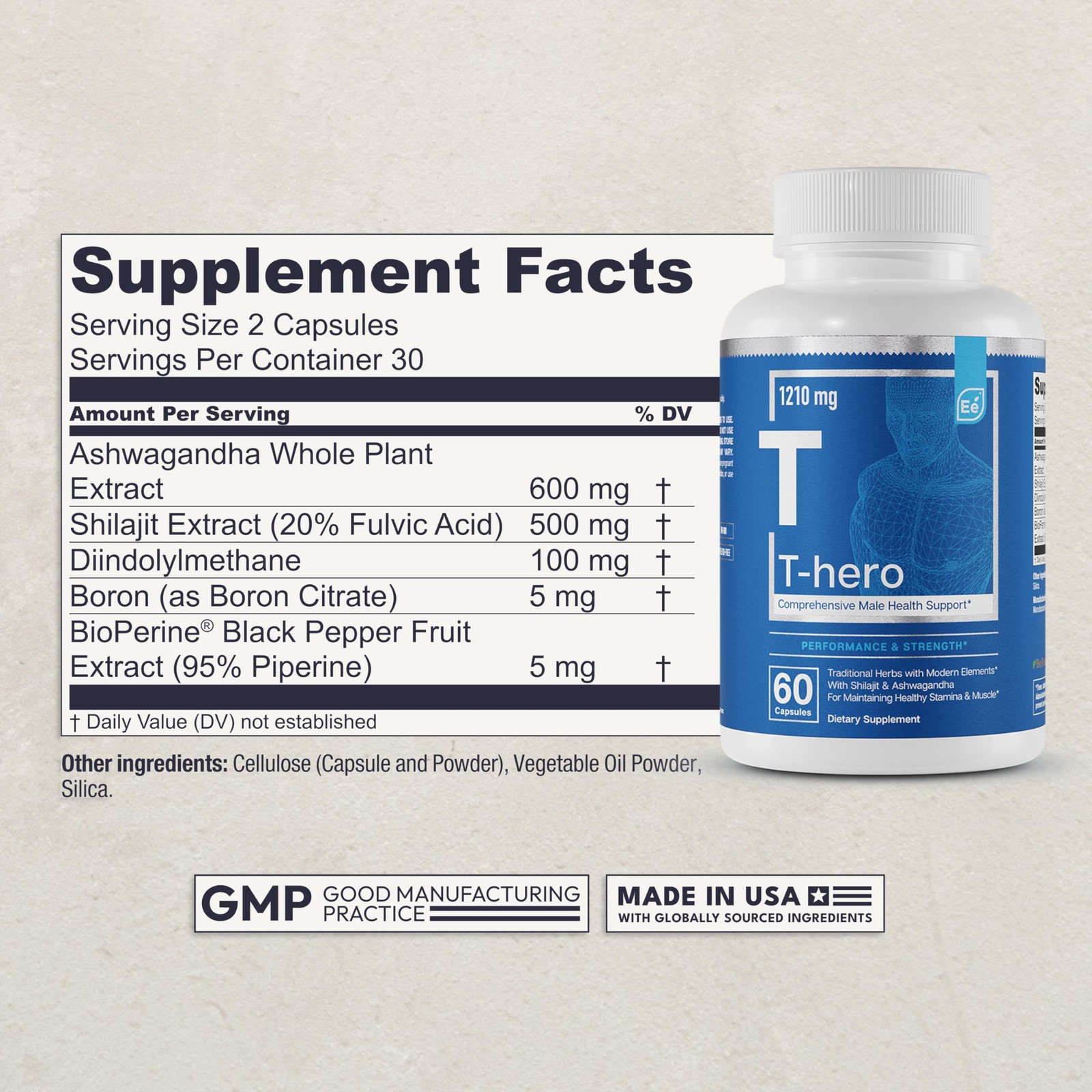 Essential Elements T-Hero – Daily Testosterone 60 Count (Pack of 1), Clear
