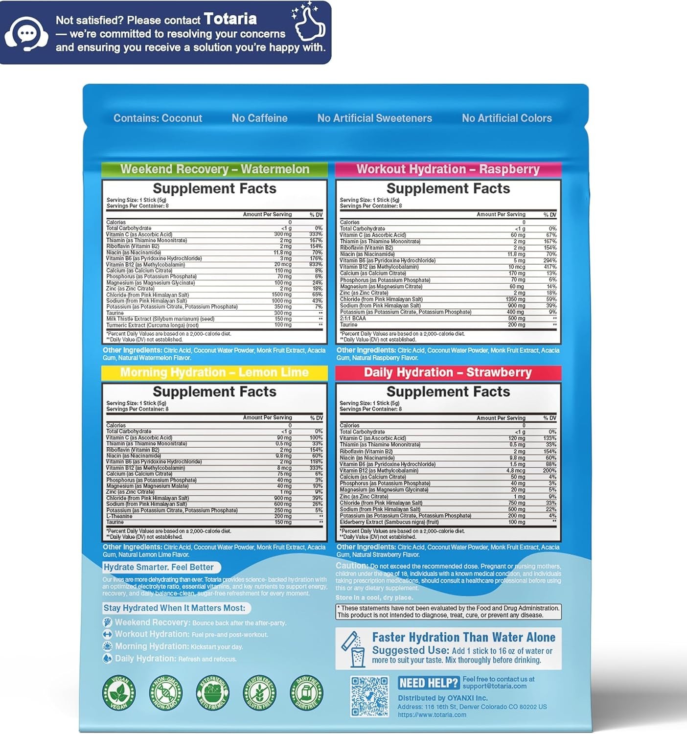 Totaria Sugar-Free Electrolyte Powder Drink Mix, Hydration Variety Packets