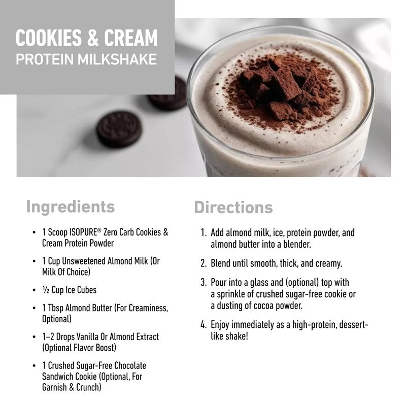 Zero Carb 100% Pure Whey Isolate Protein Powder – Cookies & Cream – 25g Protein