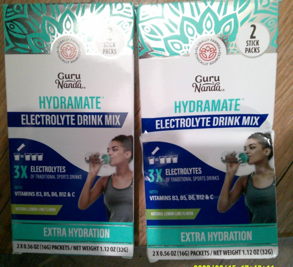 2 NEW Guru Nanda Hydramate Electrolytes Drink Mix Hydration Vitamins LEMON LIME