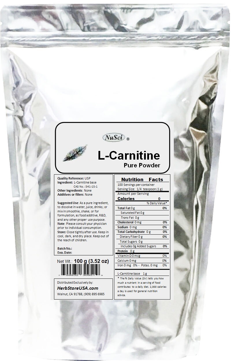 NuSci 100% Pure L-Carnitine Powder 1.0 Lb (454g,16oz) USP Weight Loss Energy