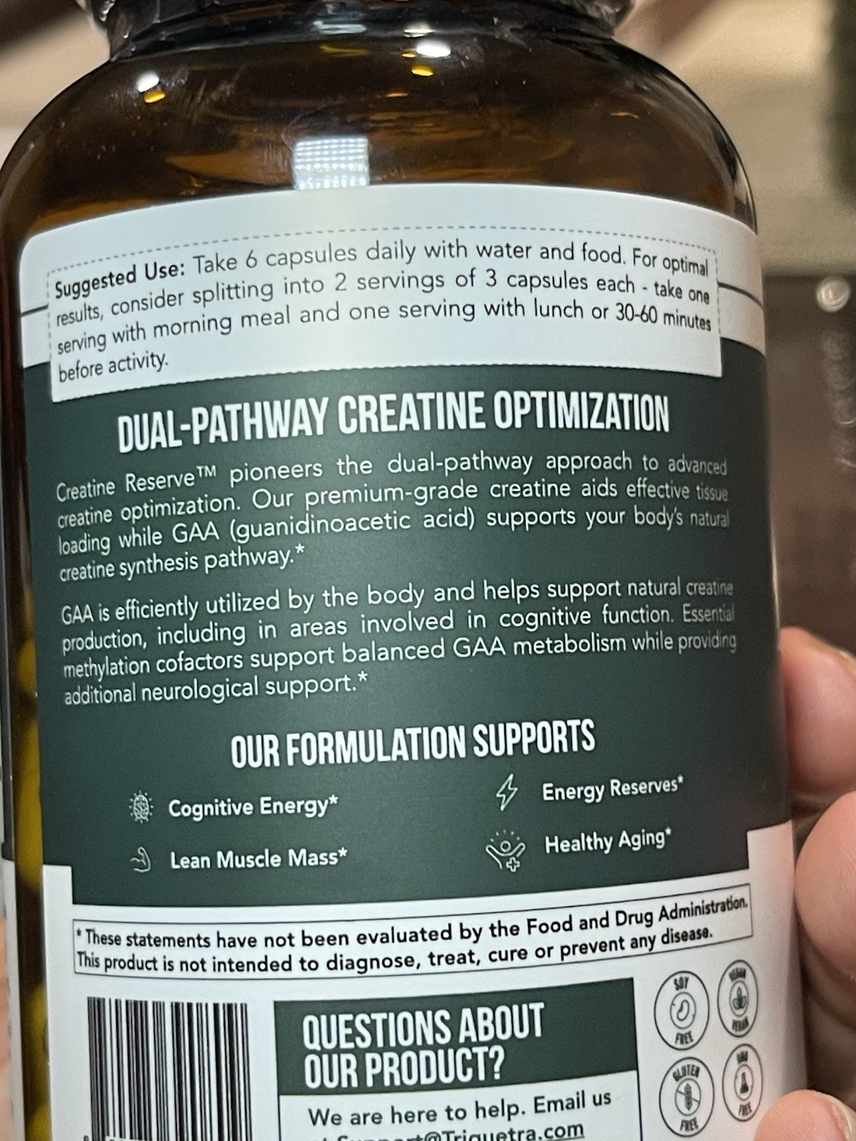 Triquetra Creatine Reserve Dual-Pathway Capsules with B Vitamins 180 Count NEW
