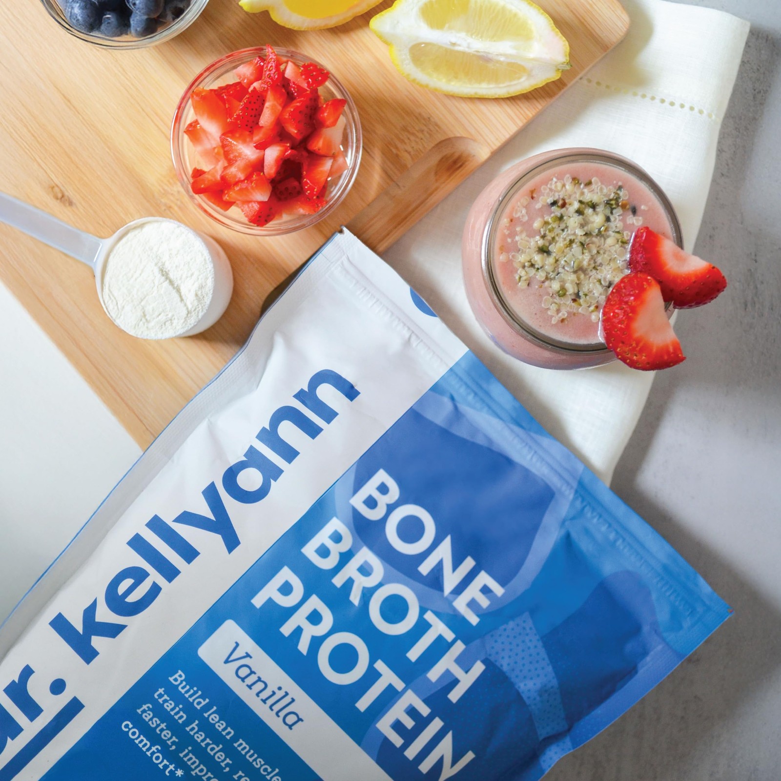 Dr. Kellyann Bone Broth Protein Powder Vanilla (30 Servings) – 21g Protein, Gras