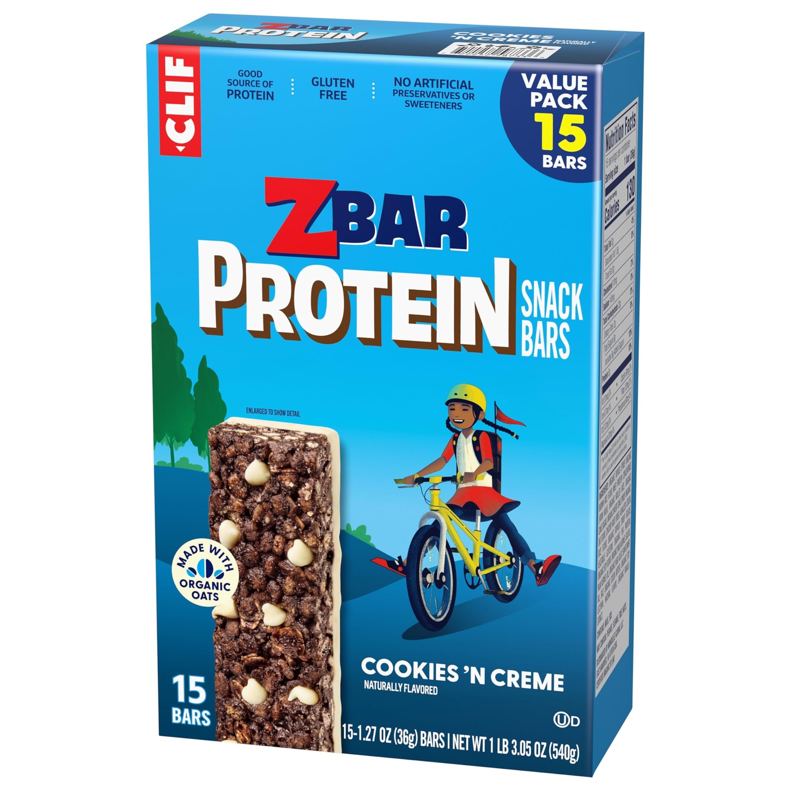 CLIF Kid Zbar Protein – Cookies ‘N Creme – Crispy Snack Bars – 15 bars