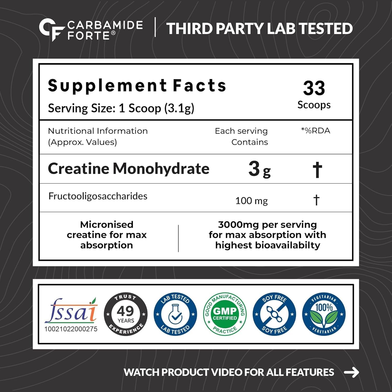 Carbamide Forte Creatine Monohydrate Powder Unflavoured 103g