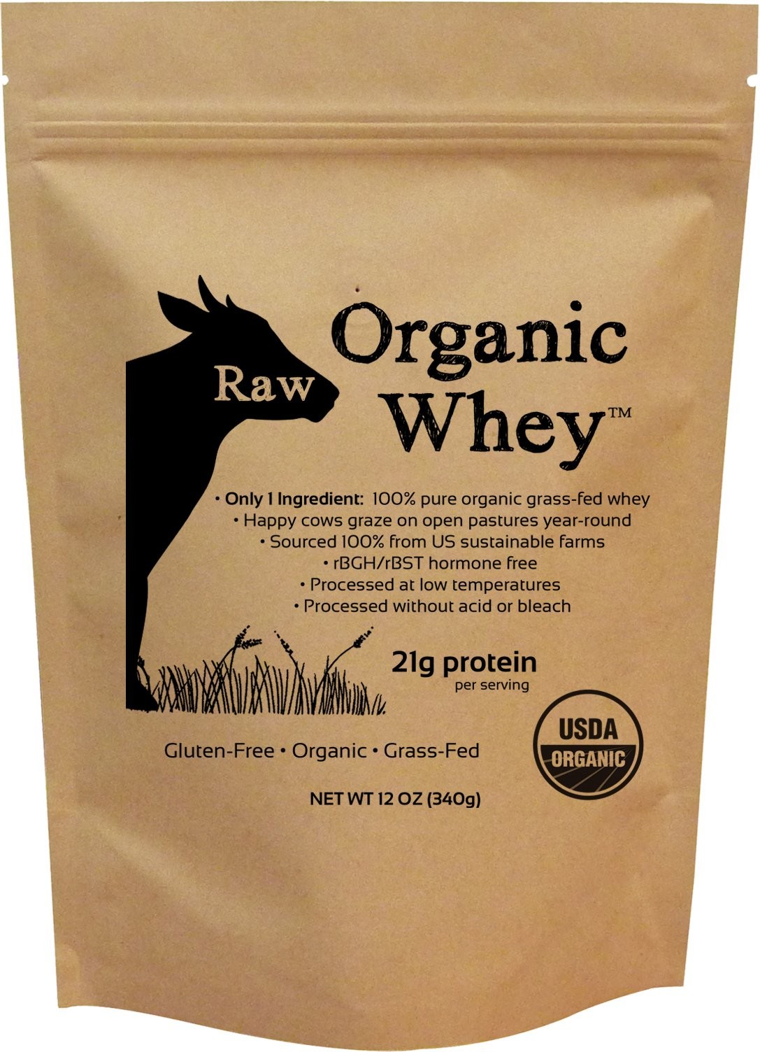 Raw Organic Whey Protein Powder, Grass Fed, Unflavored – 1 Ingredient, No Add…