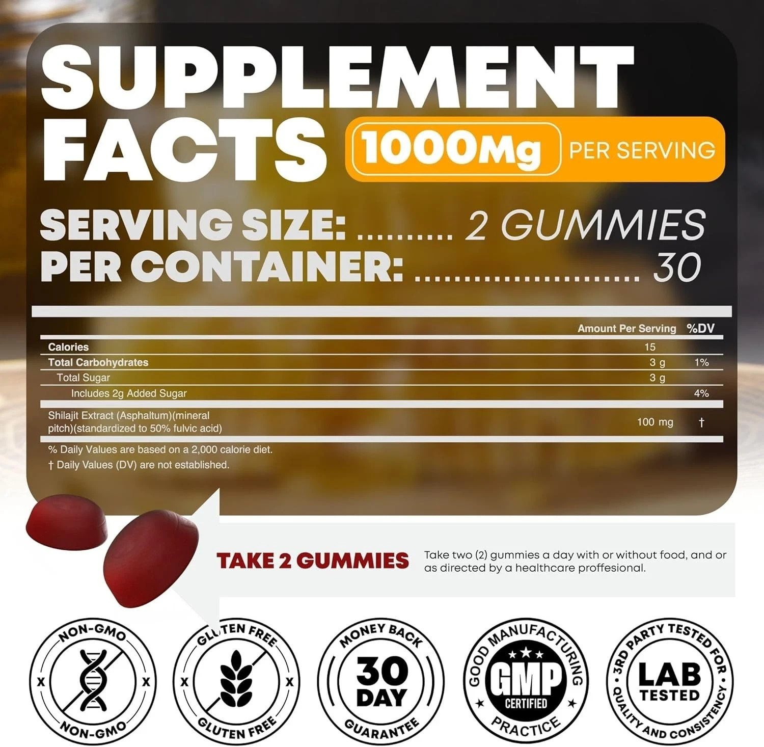 Shilajit Gummies with Manuka Honey – Increases Energy & Endurance,100mg 60 Coun