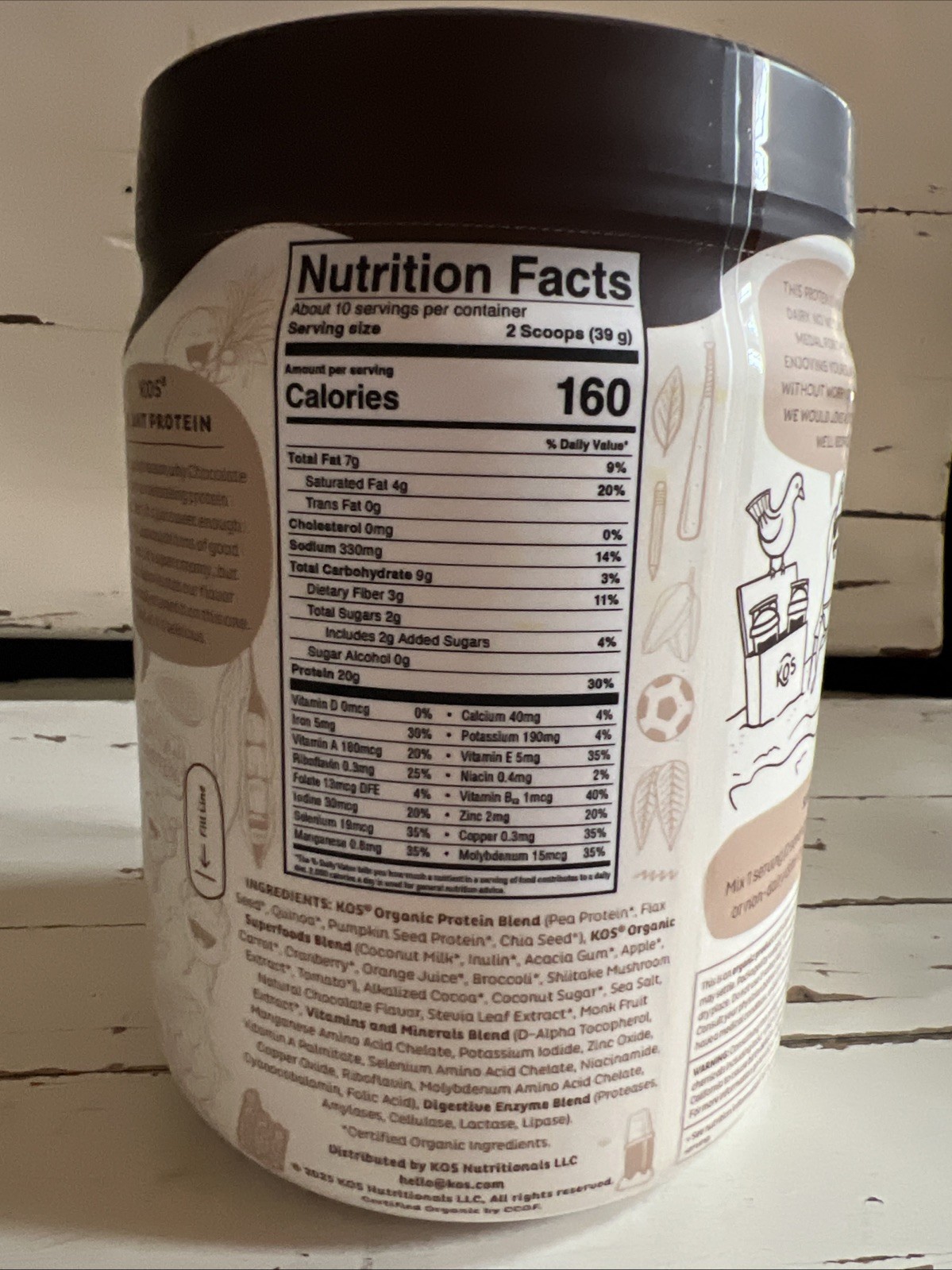 KOS Nature Powered Organic Plant Protein 20g Protein Chocolate Flavored 13.75 Oz