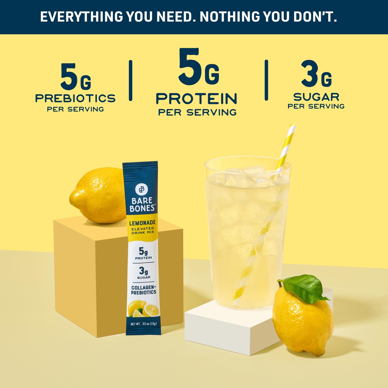 Bare Bones Lemonade Collagen Peptides Powder Drink Mix Packets | 5g Protein