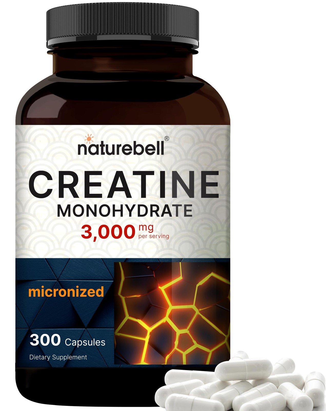 NatureBell Creatine Monohydrate Capsules 3,000mg Per 300 Count (Pack of 1)