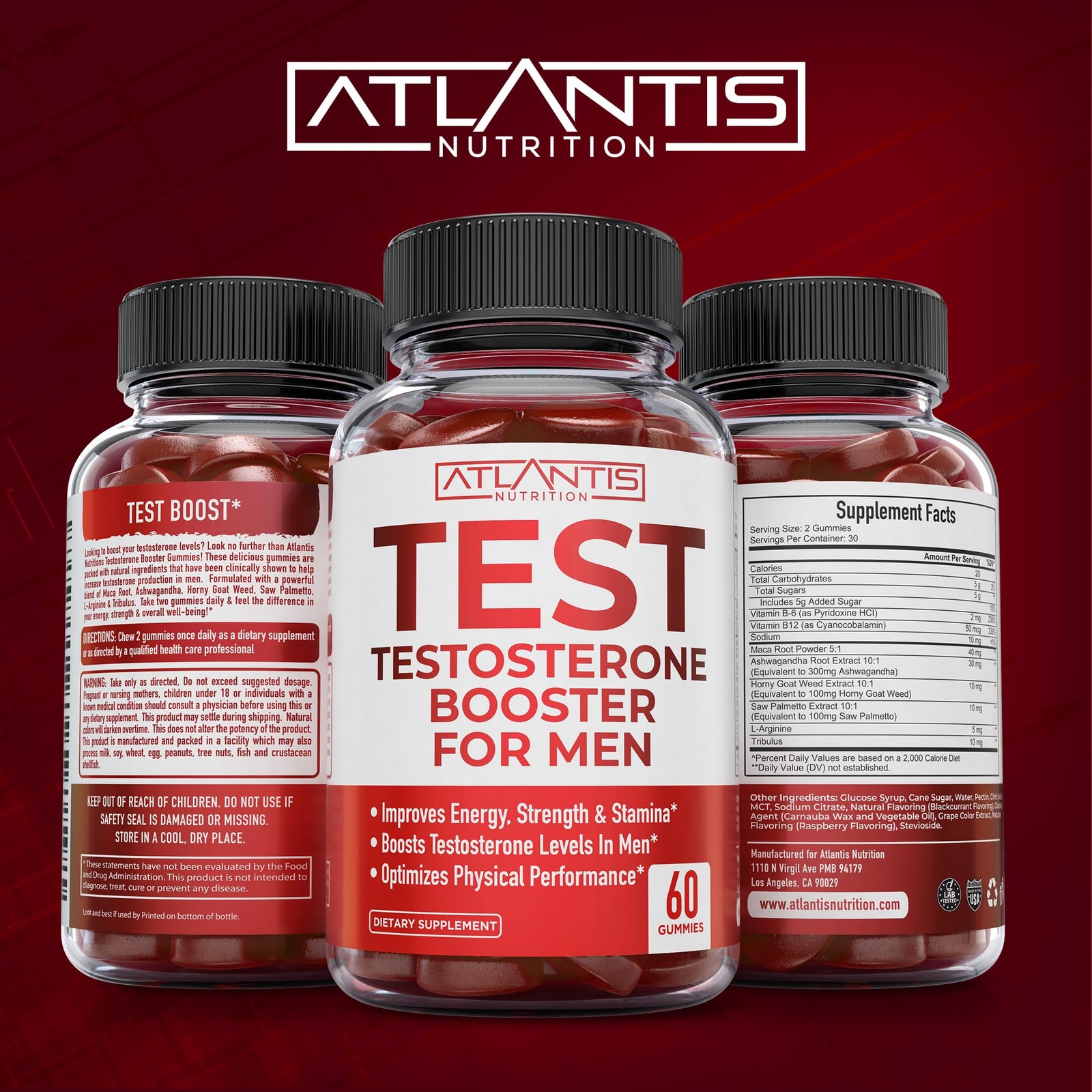 Atlantis Nutrition Testosterone Booster For Men Gummies 60 Count (Pack of 1)