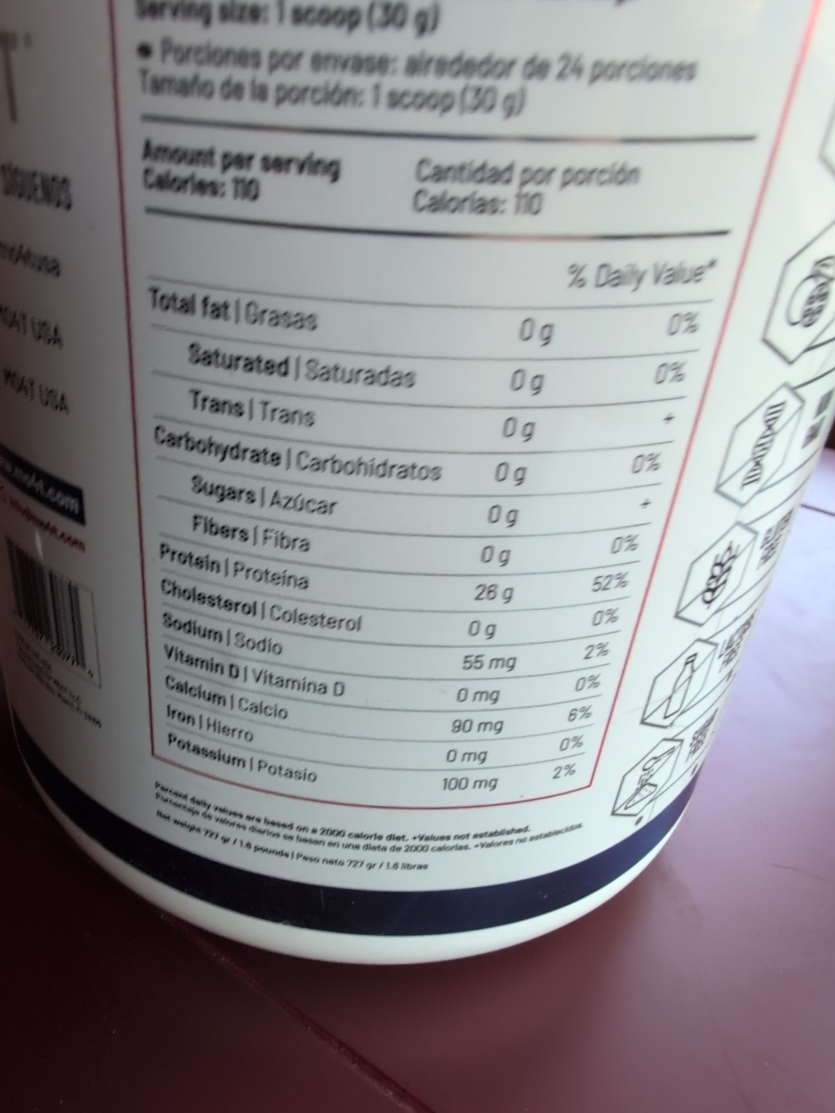 ISO26 Grass Fed Whey Protein Isolate with no artificial sweeteners. M04T 727 gr