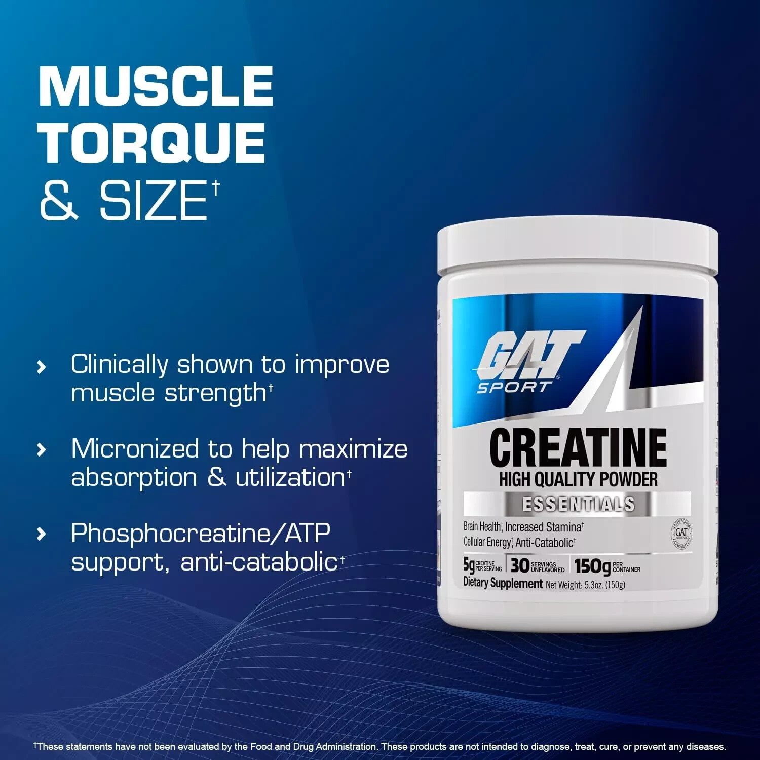GAT SPORT Creatine Monohydrate Powder Strength Brain Health Anti-oxidant Endu