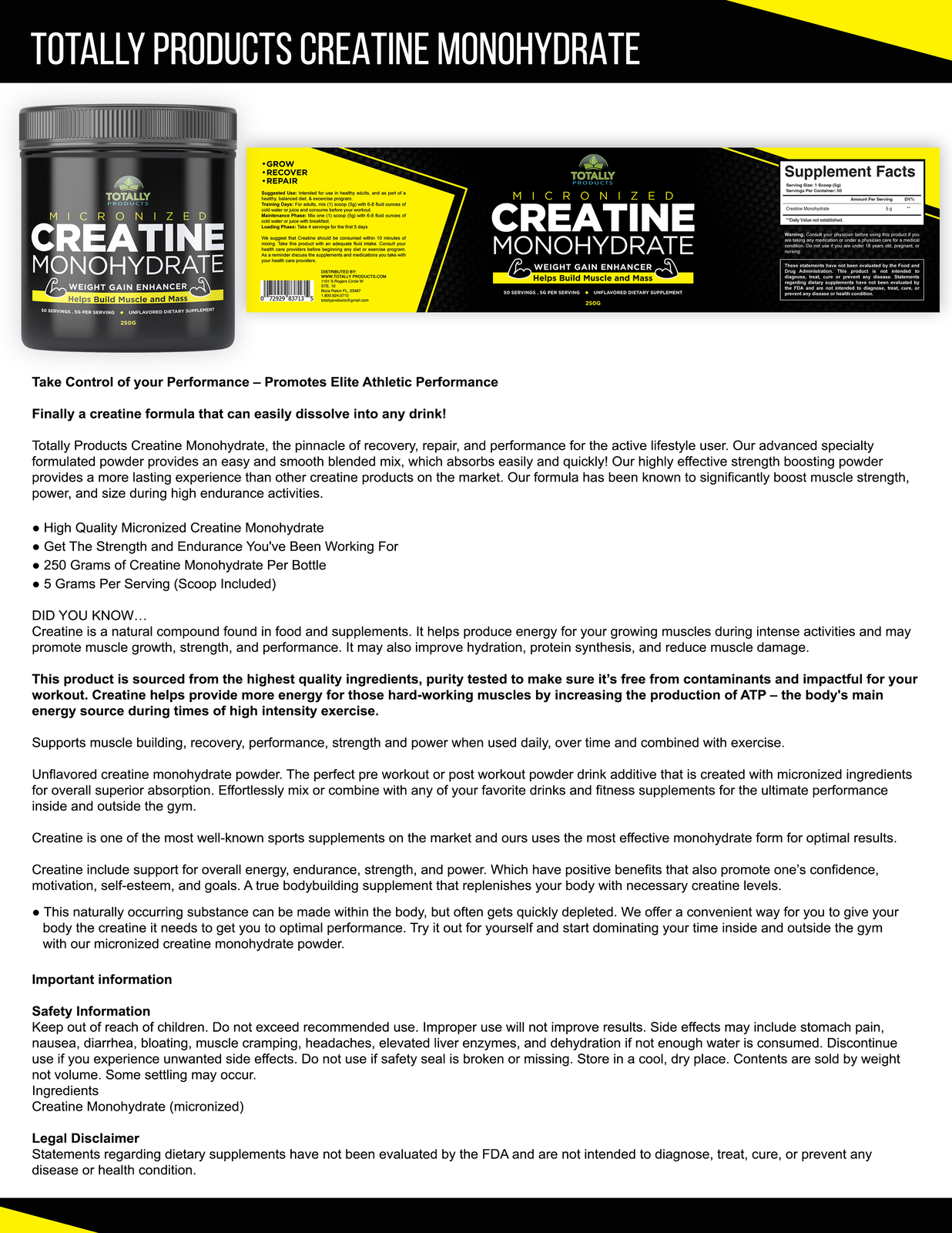 Micronized Creatine Monohydrate Helps Build Muscle Mass Weight Gain Supplements
