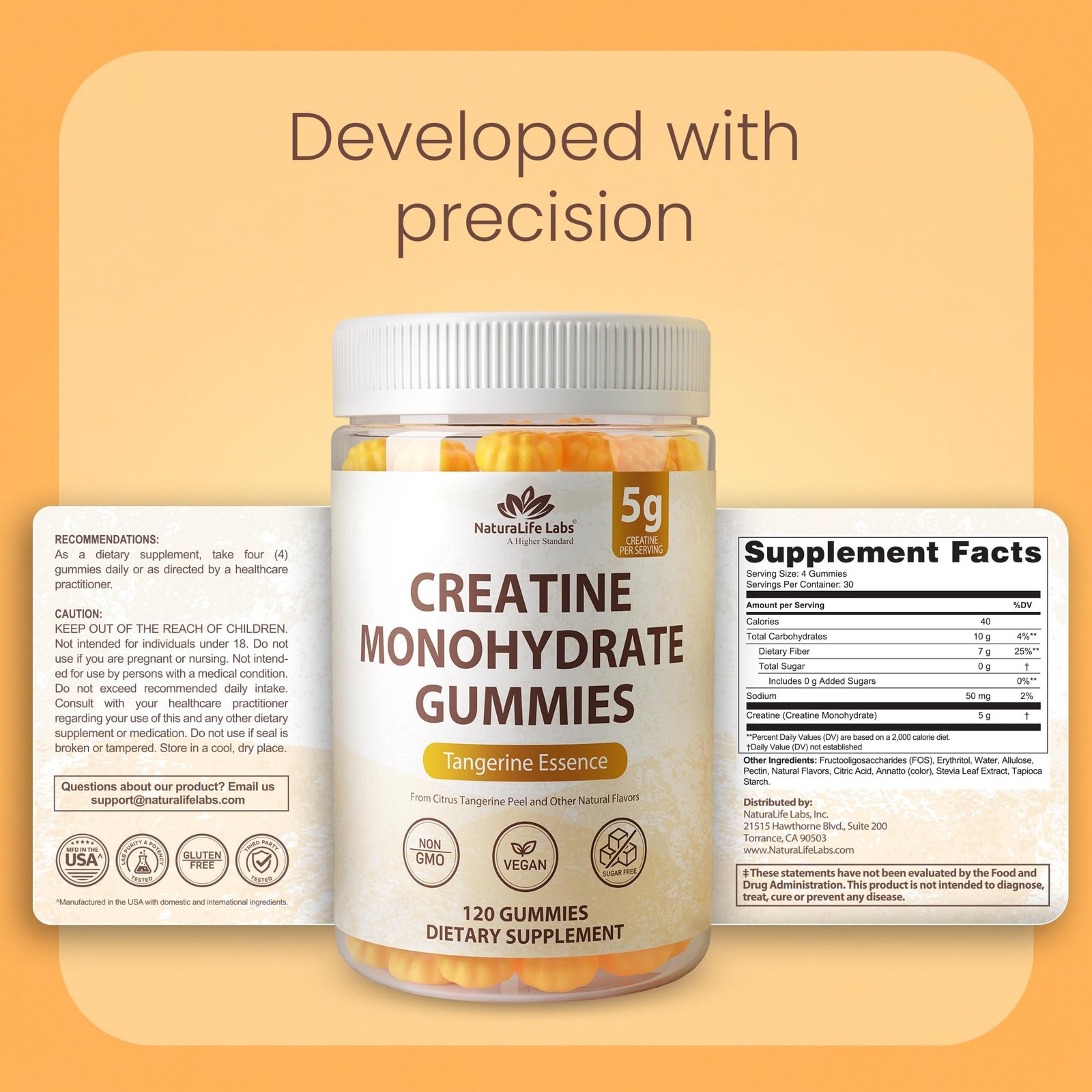 Creatine Monohydrate Gummies – 5g per Serving – Tangerine Flavor – 120 Gummie…