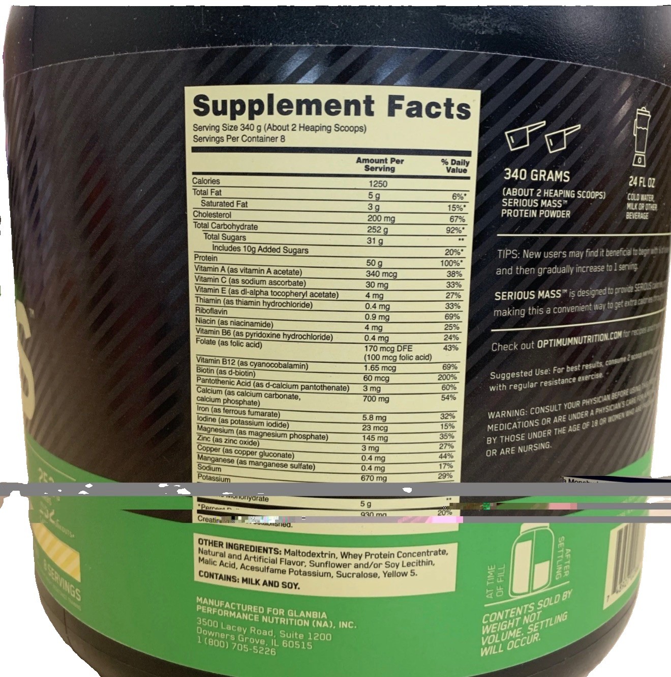 ON – Optimum Nutrition Serious Mass Banana Protein Powder – 96oz Exp 10-2027