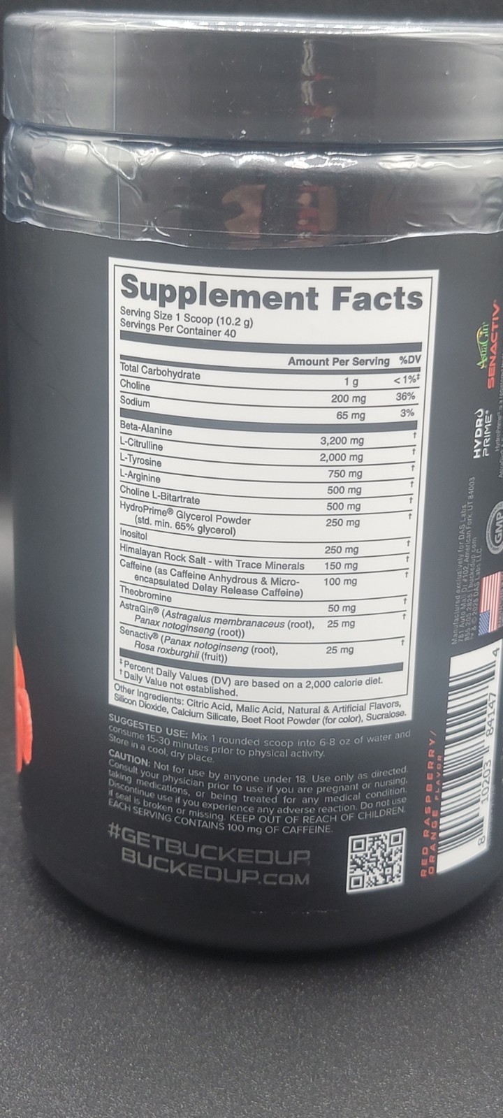 BUCKED UP OVERTIME MAX PRE-WORKOUT STRAWBERRY SUPER SETS 40 SERVINGS -EXP. 08/27