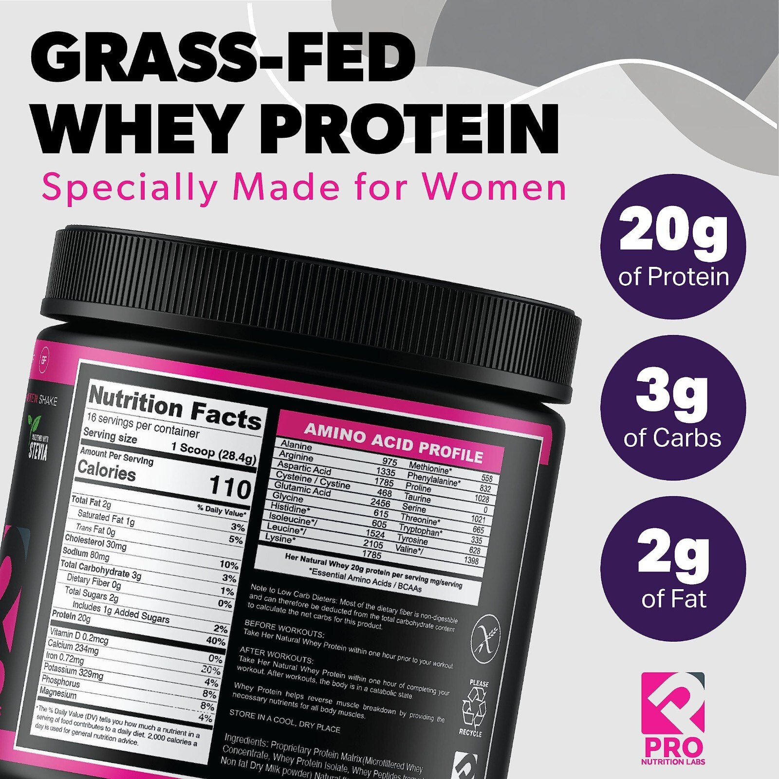 PRO NUTRITION LABS Whey Protein Vanilla Powder for Women Supports Lean Muscle