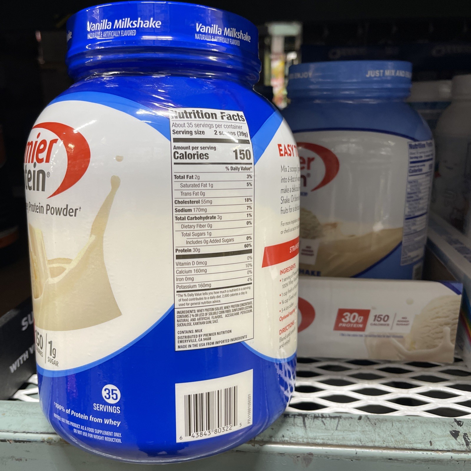 Premier Protein Powder, Vanilla Milkshake (3LB/ 48.3oz ) 35 Servings