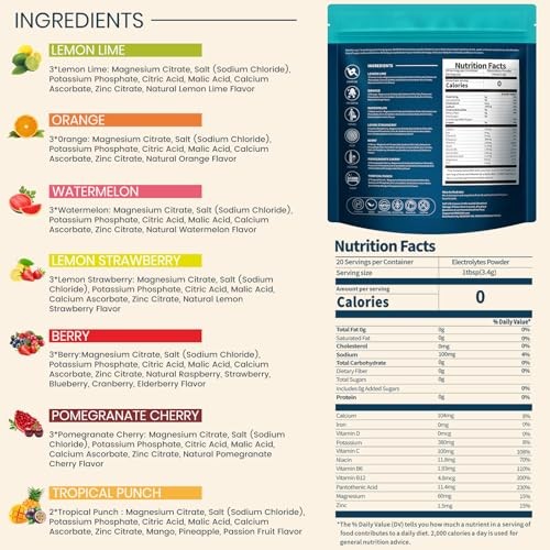 Electrolytes Powder Packets Sugar Free Hydration Packets, 7 Flavors Liquid