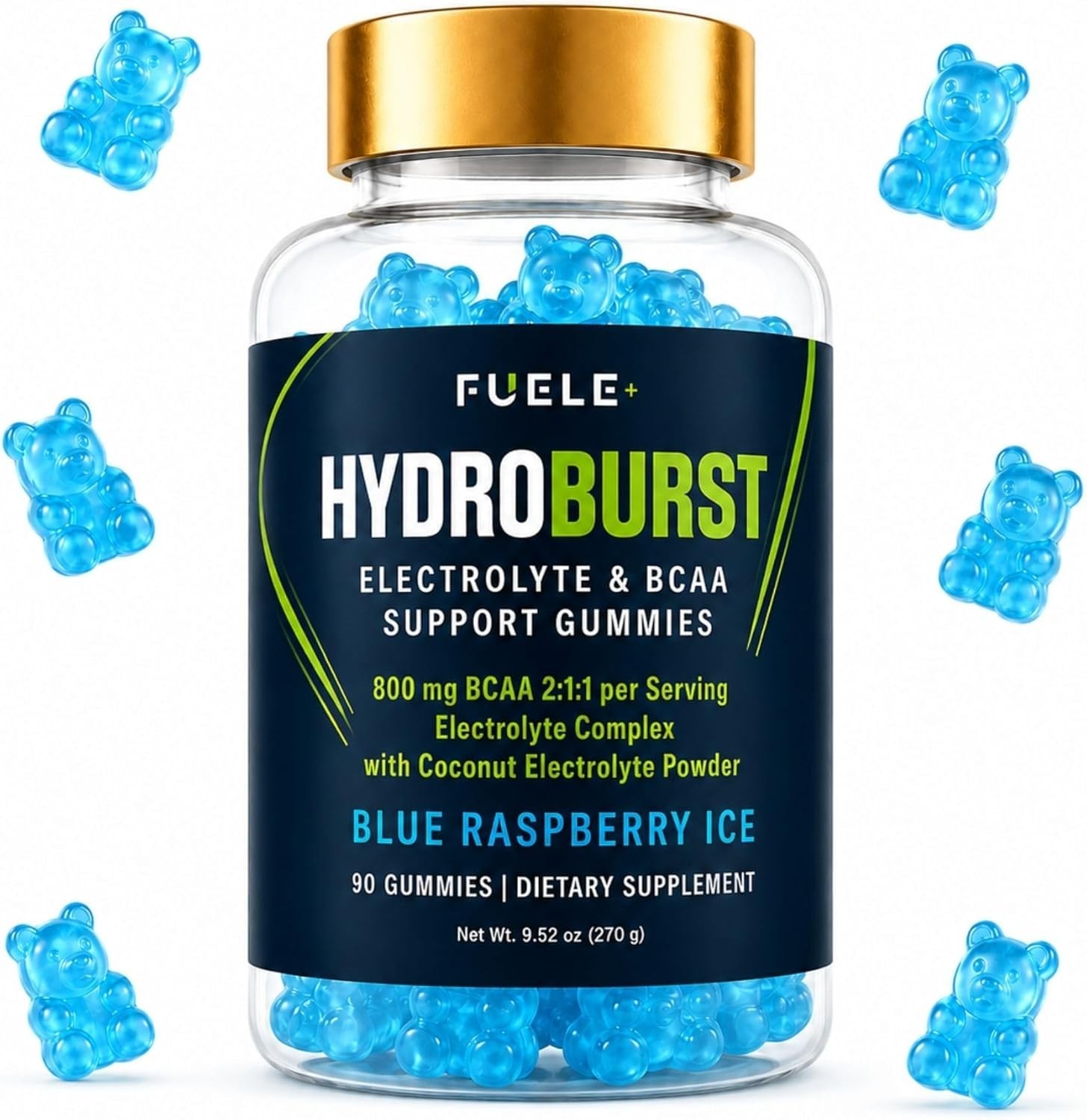 FUELE Electrolyte Gummies BCAA 2 1 1 Sugar Free Blue Raspberry 90 Ct