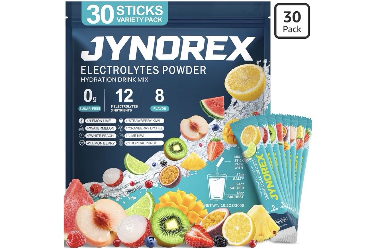 Jynorex Electrolytes Powder Hydration Drink Mix Sugar-Free 30 Sticks Variety