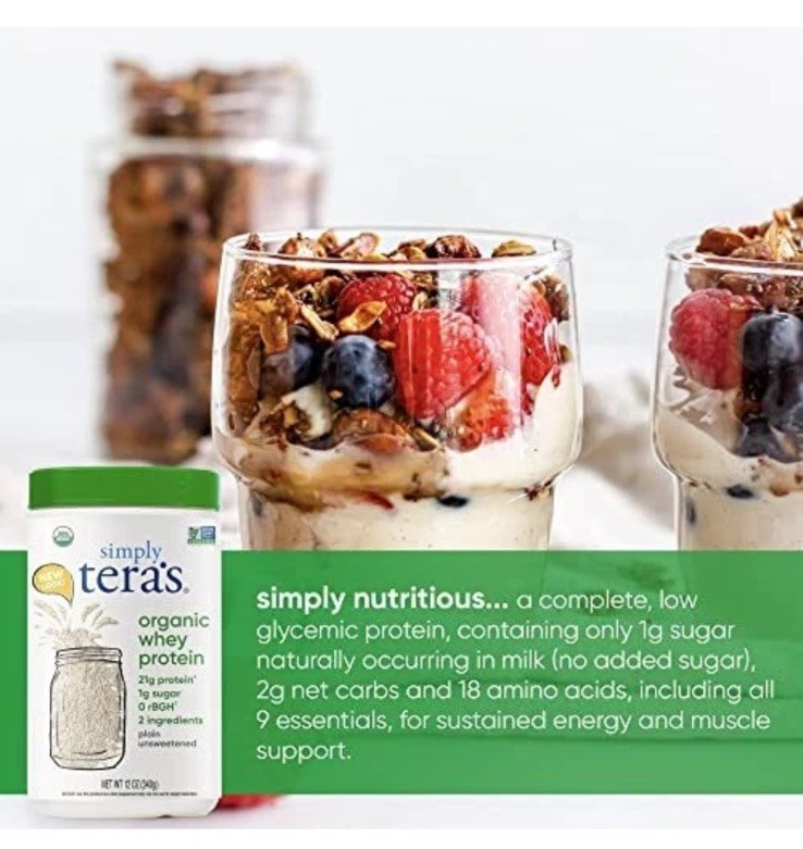 5 PACK – Tera’s Whey Grass Fed Organic Whey Protein Plain 12 Ounce
