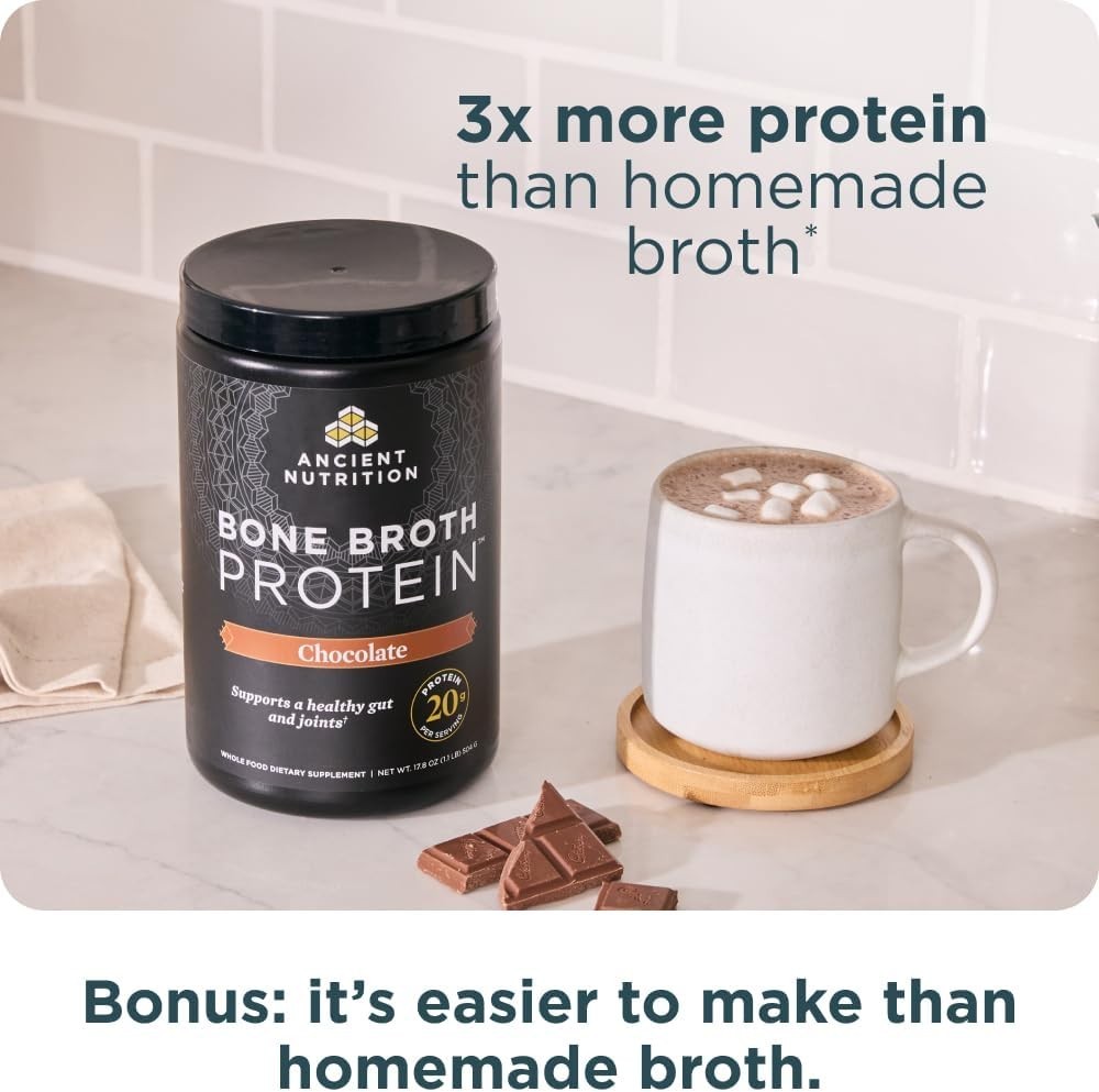 Ancient Nutrition Bone Broth Protein Powder Chocolate 20g Protein 20 Servings