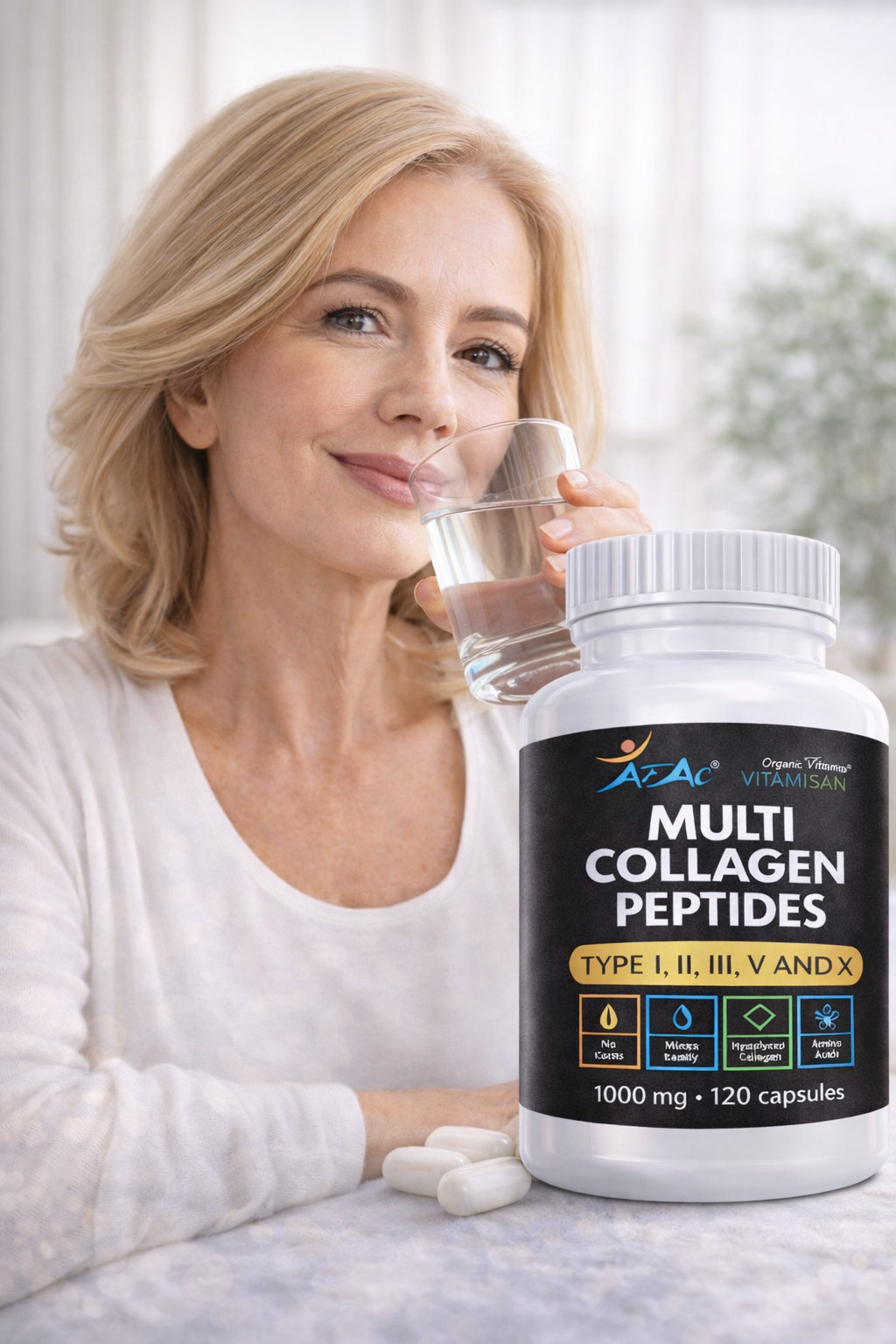 Hydrolyzed Collagen 240 caplets Hair Skin Nail Care Anti-Aging Pill 1000 PEPTIDE