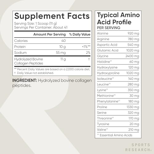 Sports Research Collagen Peptides Powder for Healthy Skin, Nails & Joints
