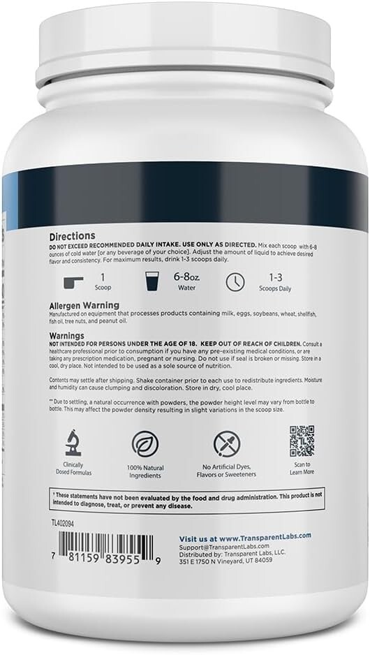 Transparent Labs 100% Grass-Fed Whey Protein Isolate – 28g Protein