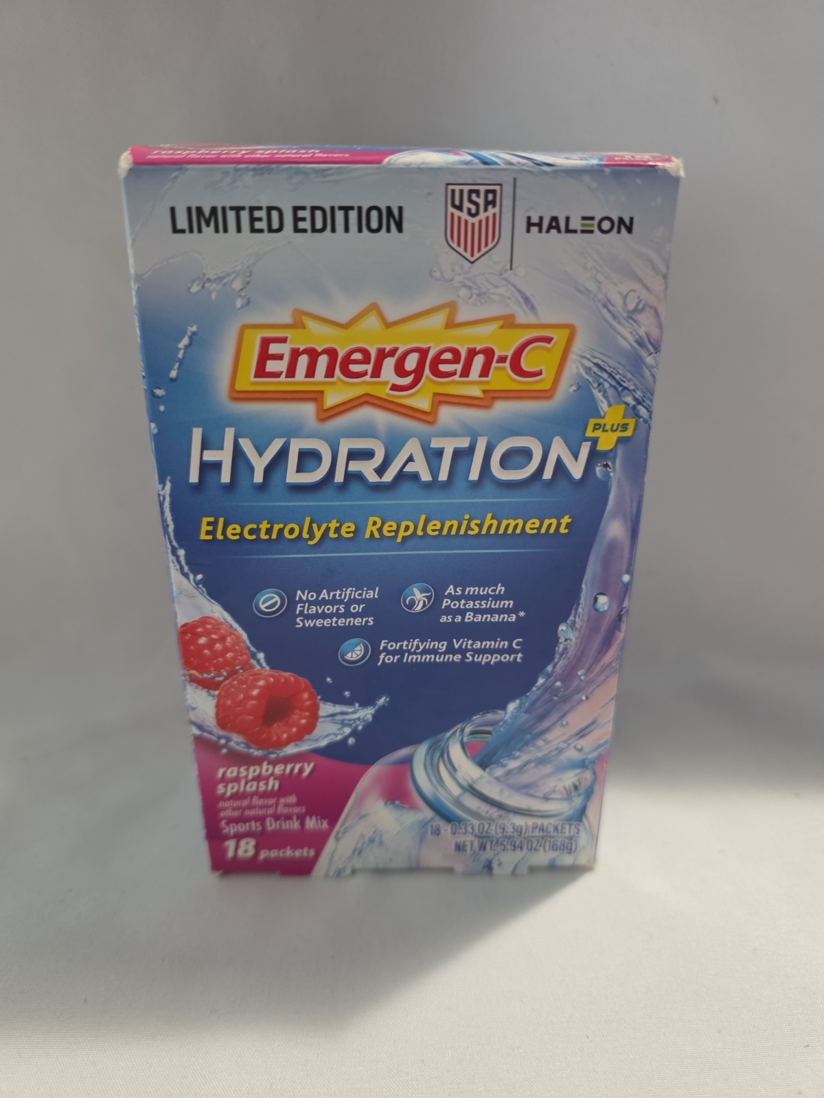 Emergen-C Hydration+ Sports Electrolyte 0.33 Ounce (Pack of 18), Raspberry