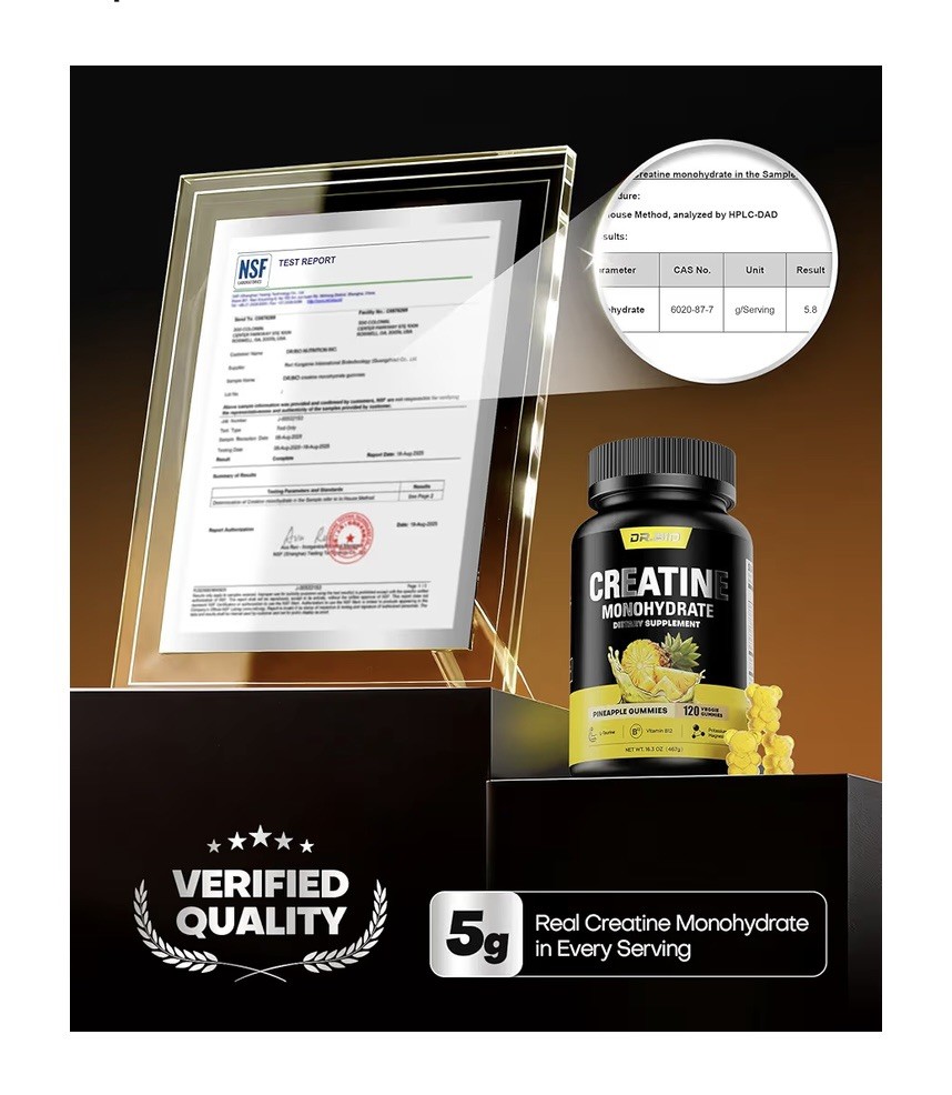 Creatine Monohydrate Gummies Strength & Athletic Performance 5g 120 Gummy USA
