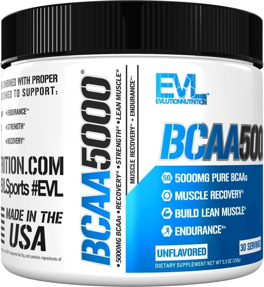 Evlution EVL BCAAs Amino Acids Powder – Stim Free Pre-Workout – Unflavored (30)