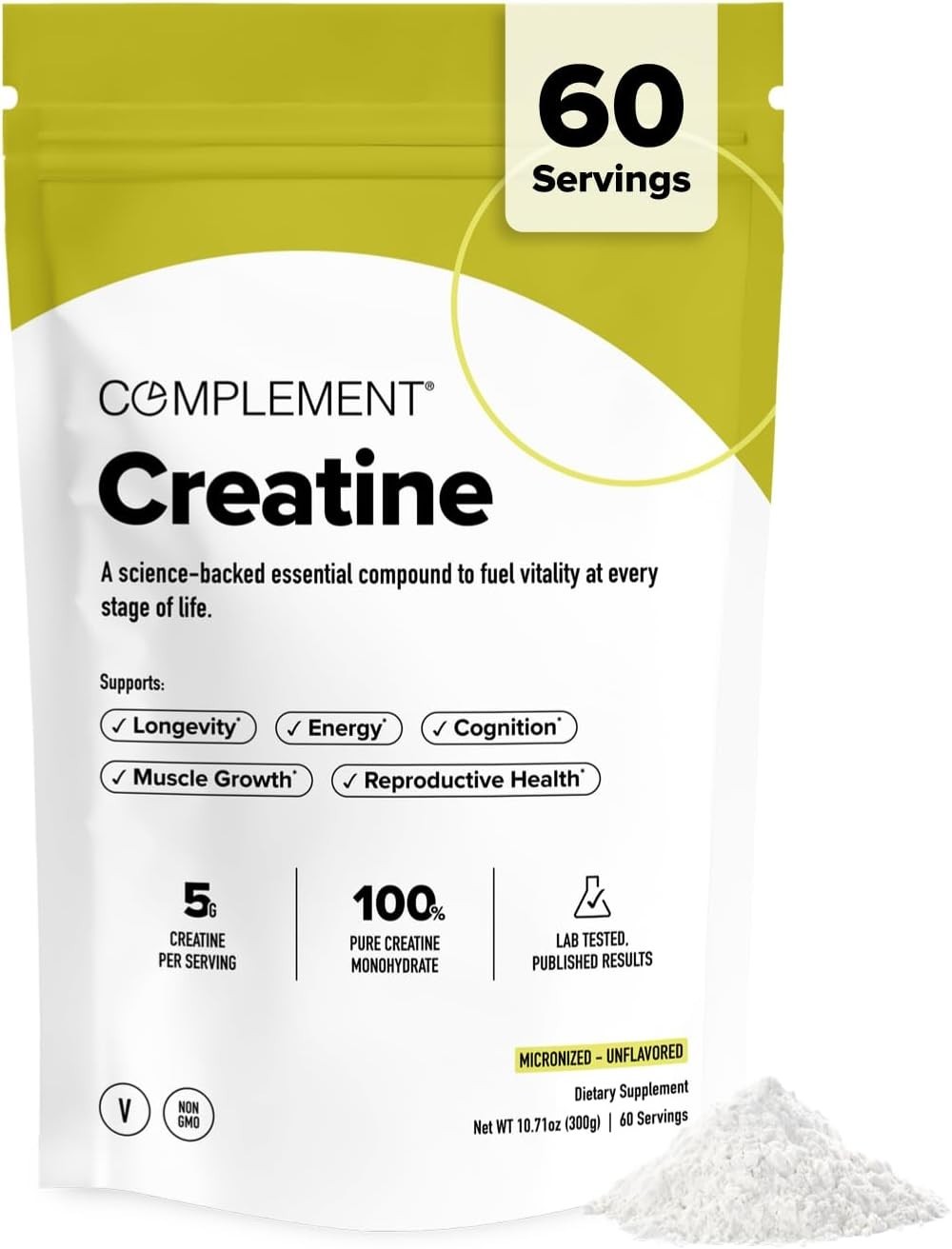 Complement Creatine Monohydrate Powder 300g 60 Servings Vegan Unflavored