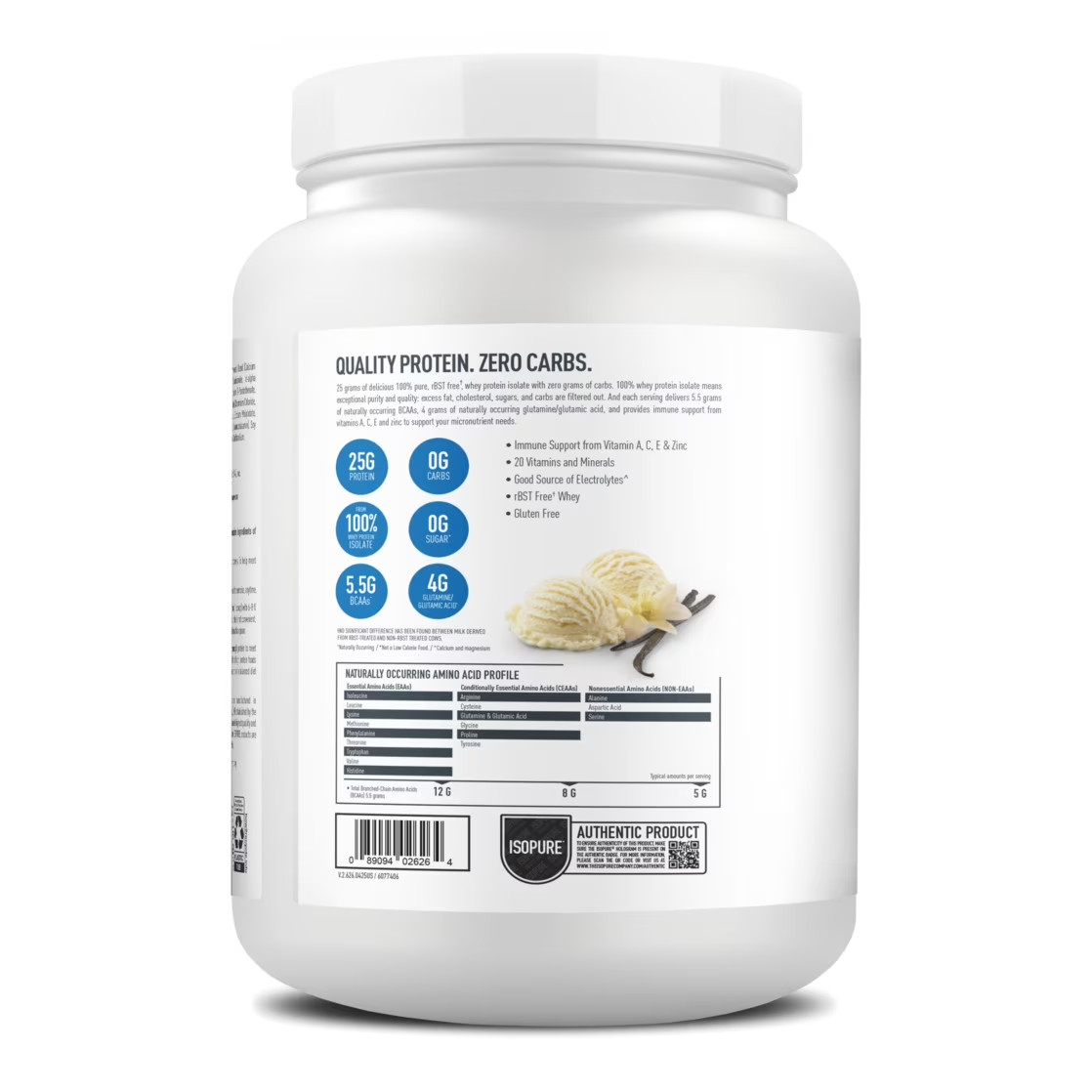 Isopure Zero Carb 100% Whey Protein Isolate Vanilla Protein Powder, 25g, 1lb