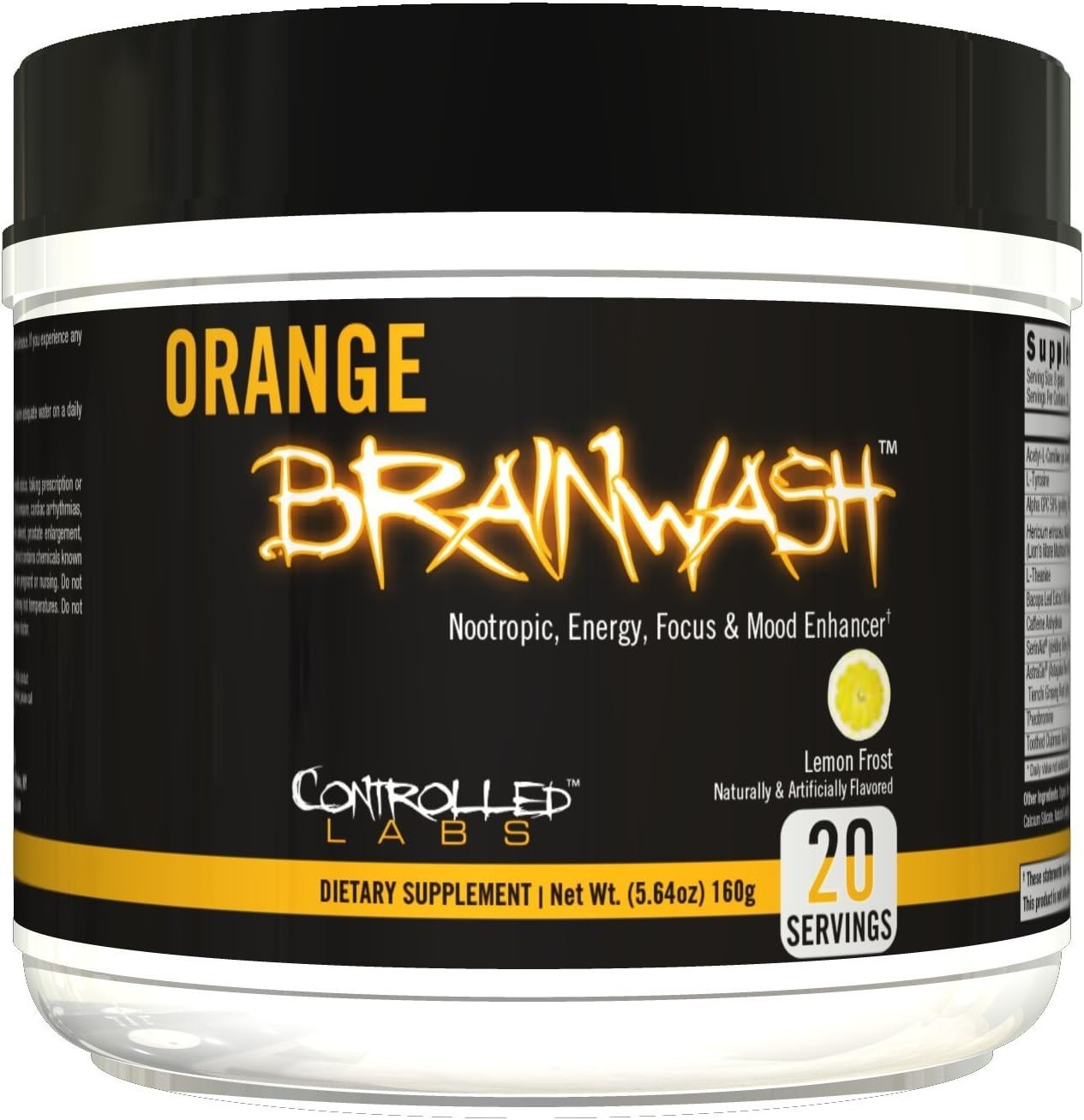 Controlled Labs Orange Brainwash Nootropic Energy Focus Gaming 20svg Lemon Frost