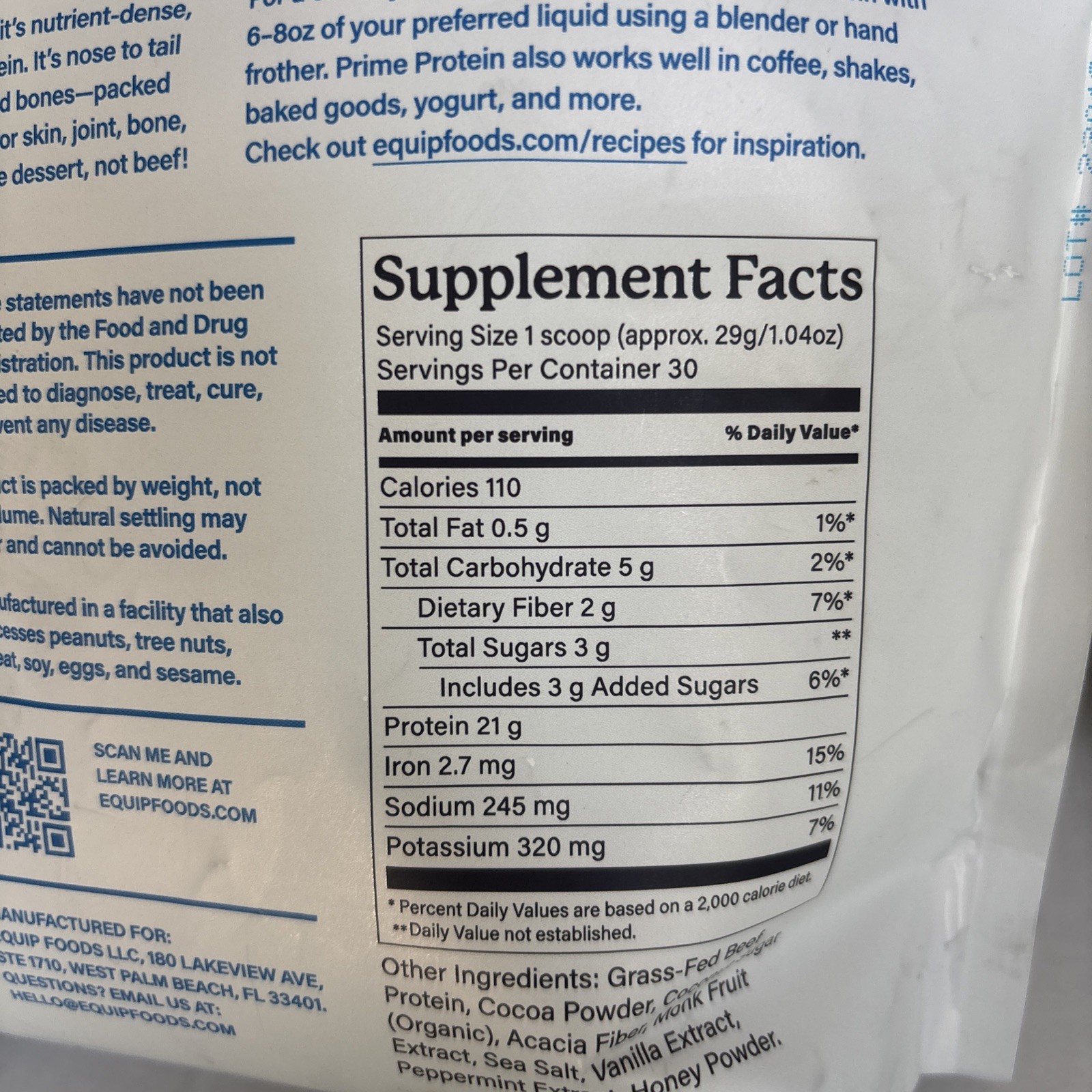Equip Prime Protein Grass-Fed Beef Isolate Chocolate Mint 1.96 Lbs exp 2028 lot