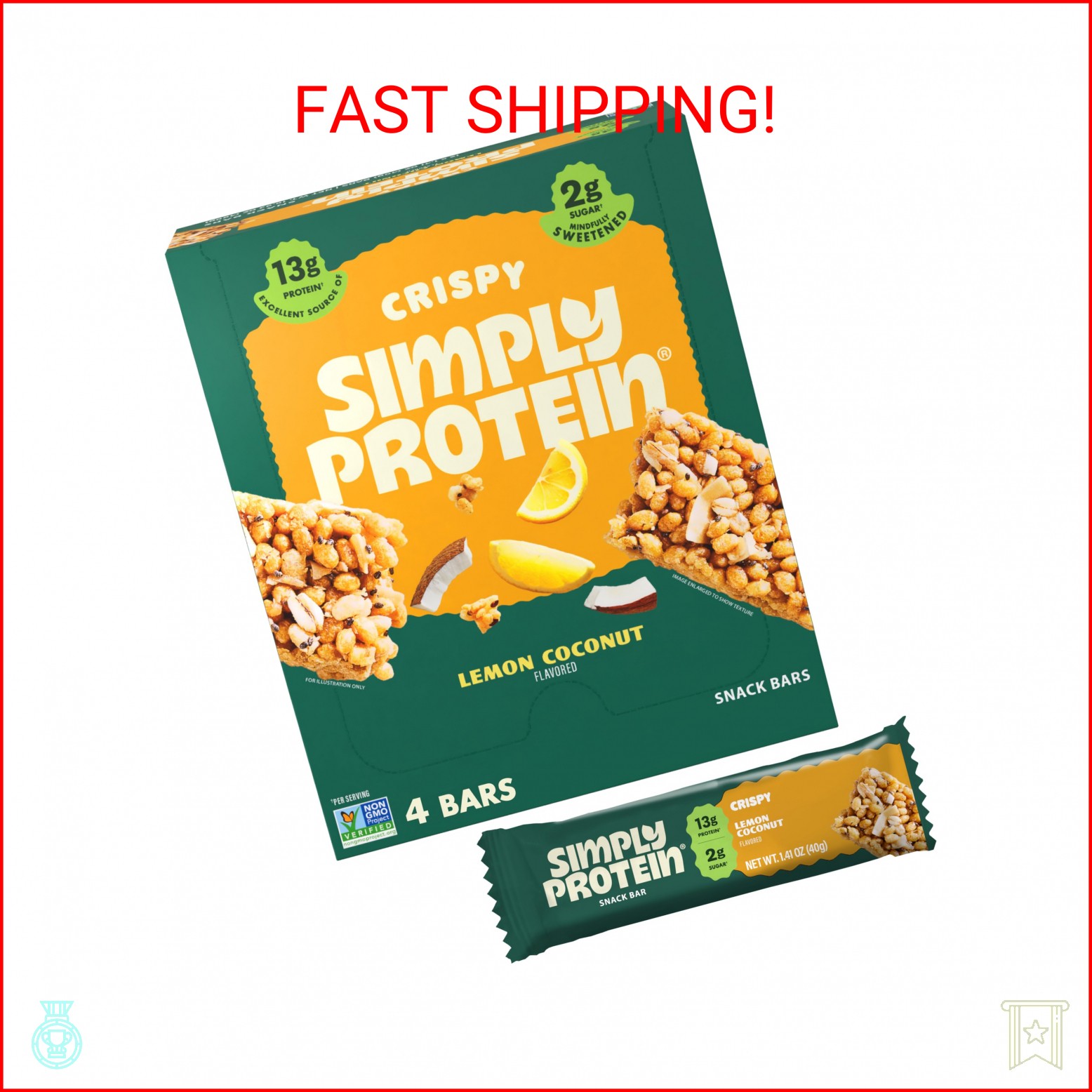 Simply Protein – Lemon Coconut Crispy Bars – Plant Based Protein Bars – Low Carb