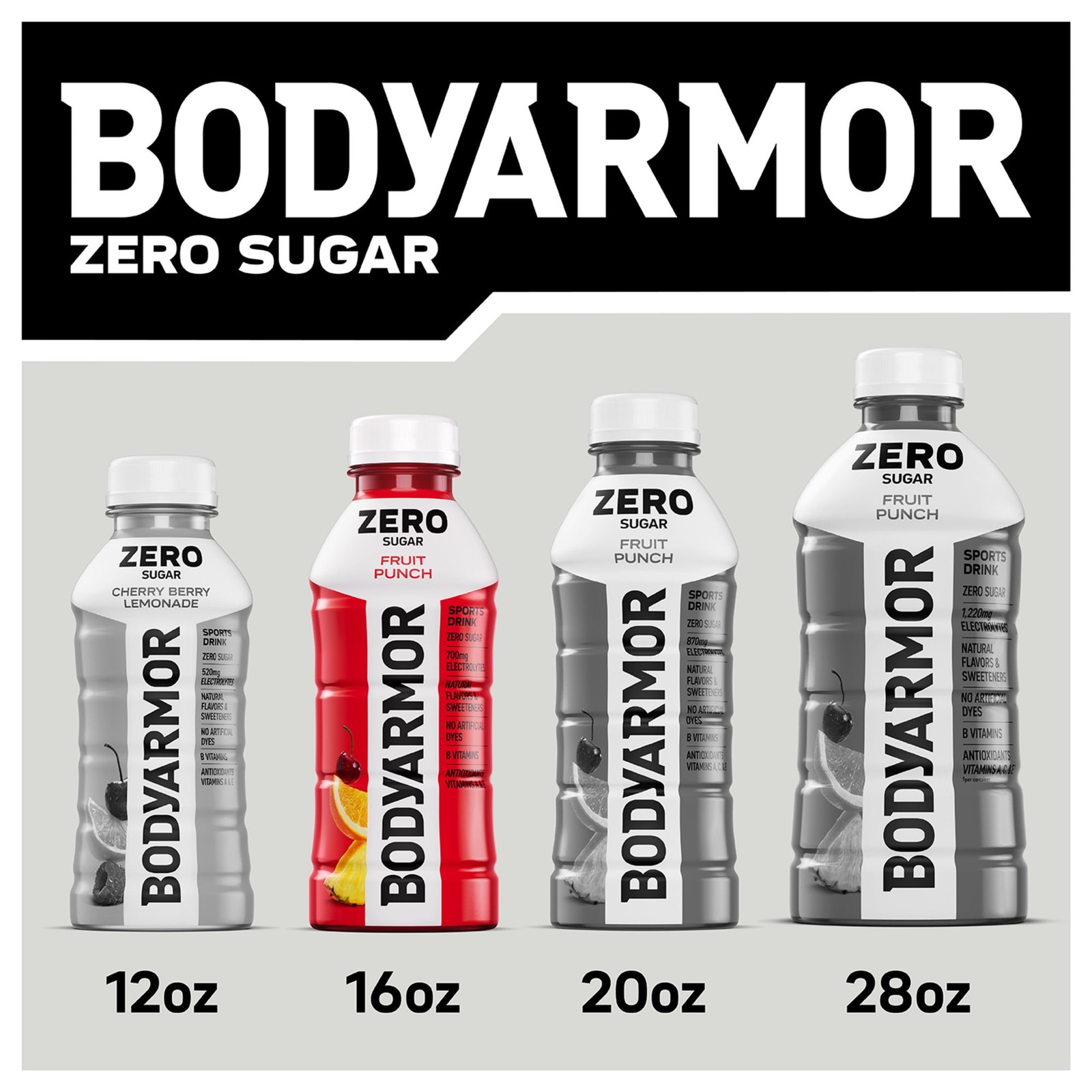 BODYARMOR Zero Sugar Fruit Punch Electrolyte Sports Drink, 16 fl oz Bottle
