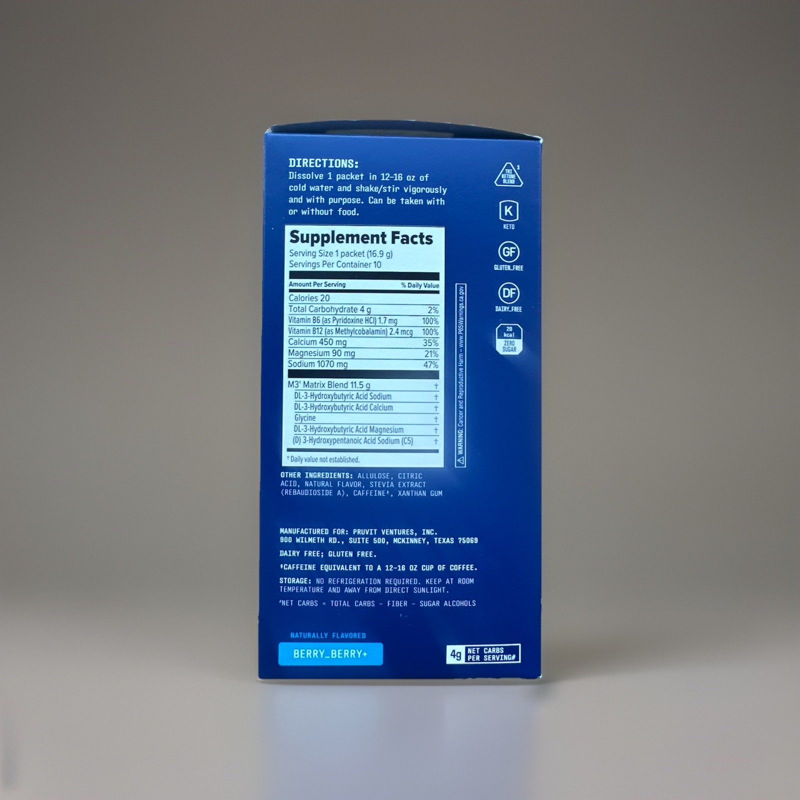 PRUVIT ketone drink Keto Nat BERRY BLUE Charged 20 pack